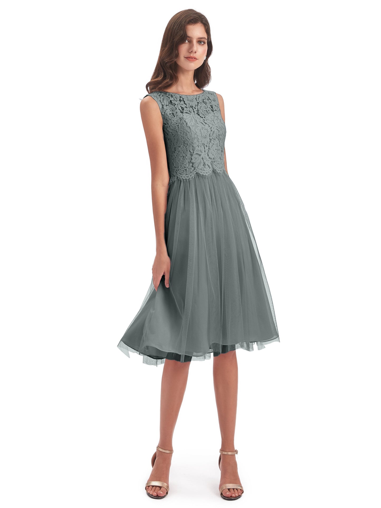 Luna Knee Length Scoop Lace Bridesmaid Dresses