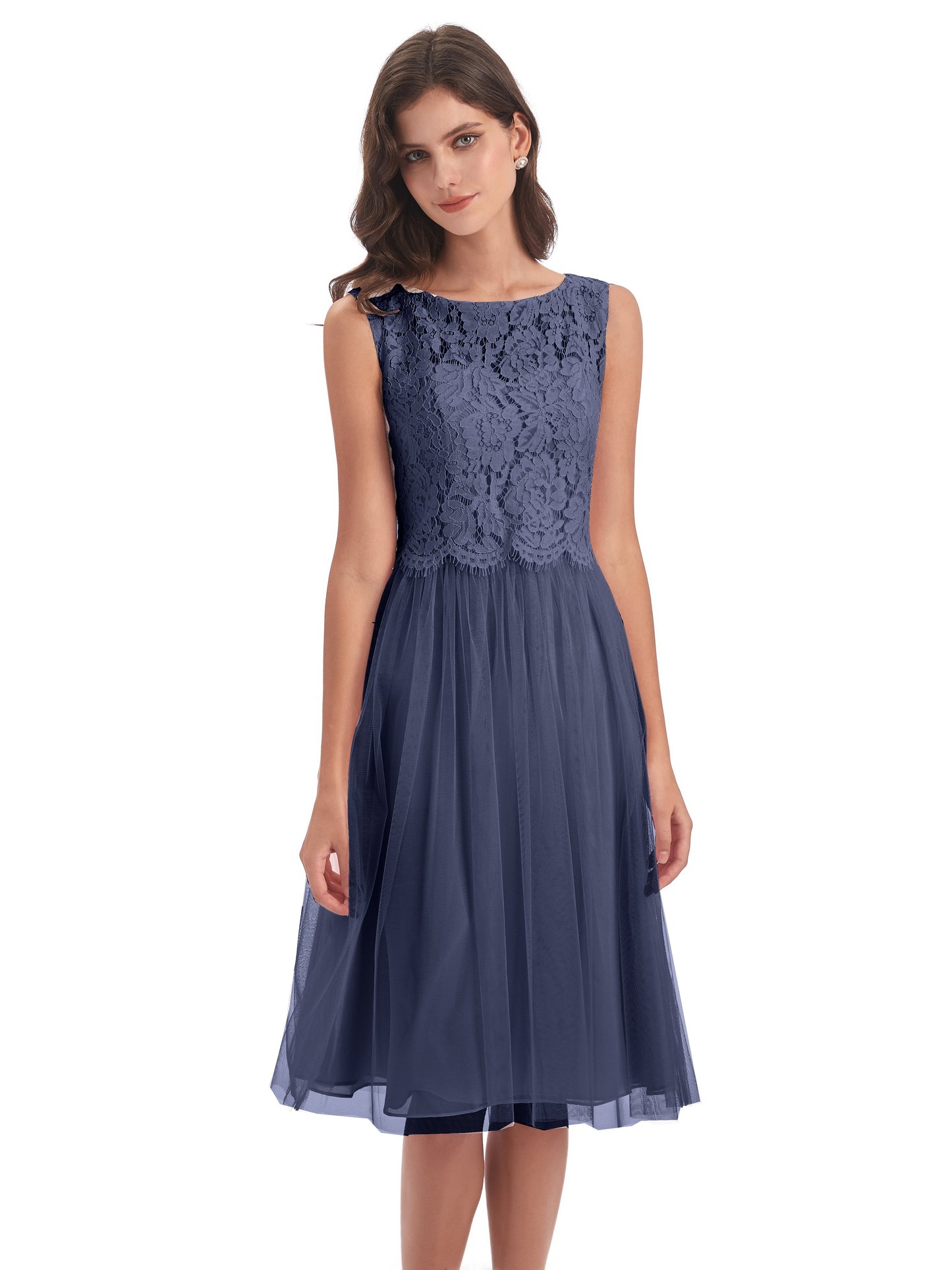 Luna Knee Length Scoop Lace Bridesmaid Dresses