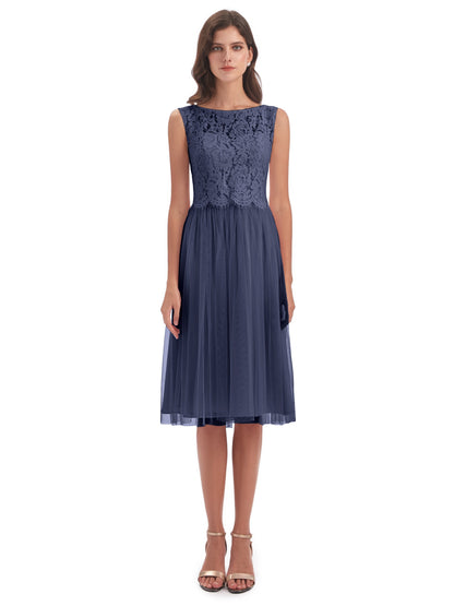 Luna Knee Length Scoop Lace Bridesmaid Dresses