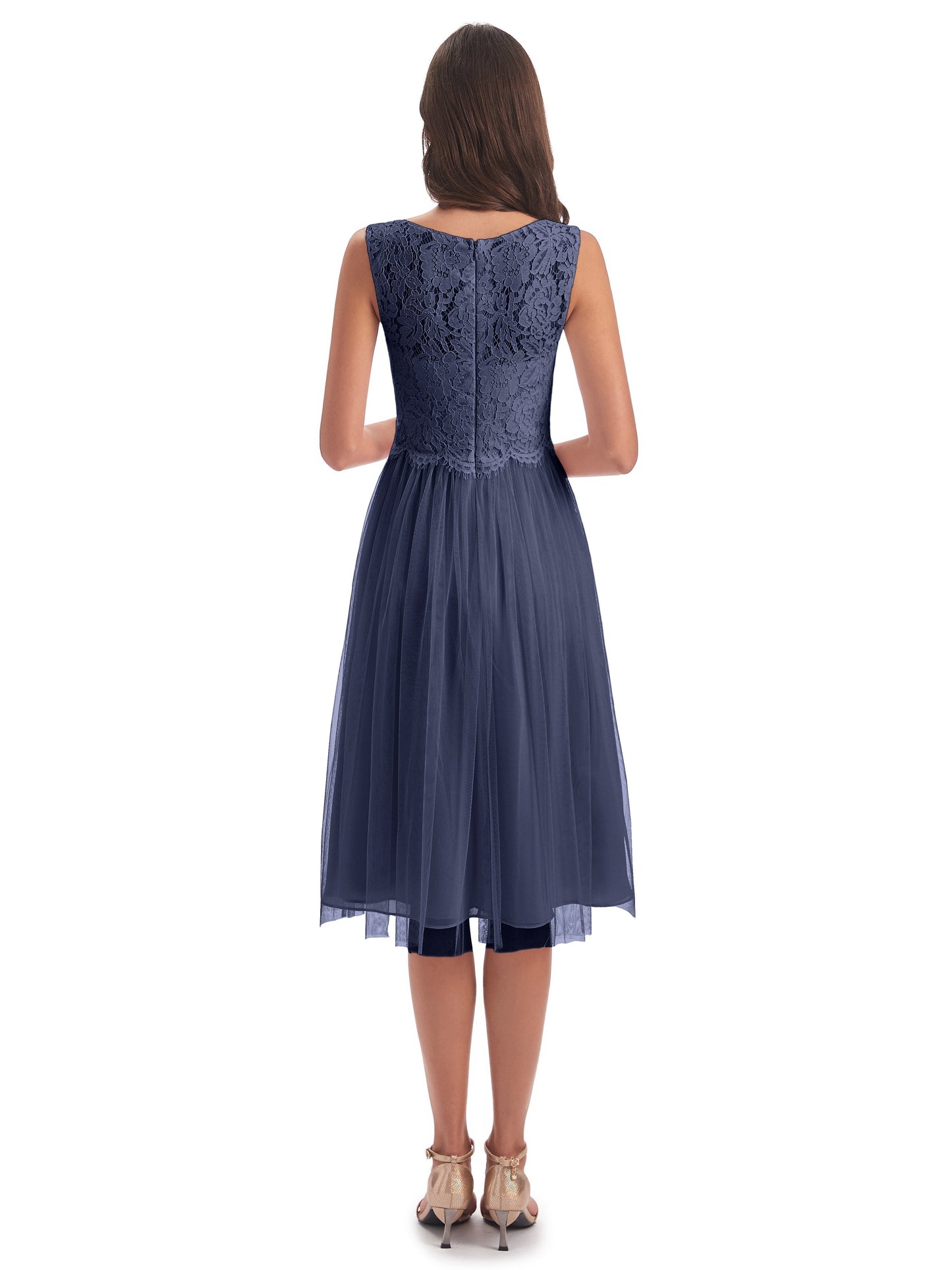 Luna Knee Length Scoop Lace Bridesmaid Dresses