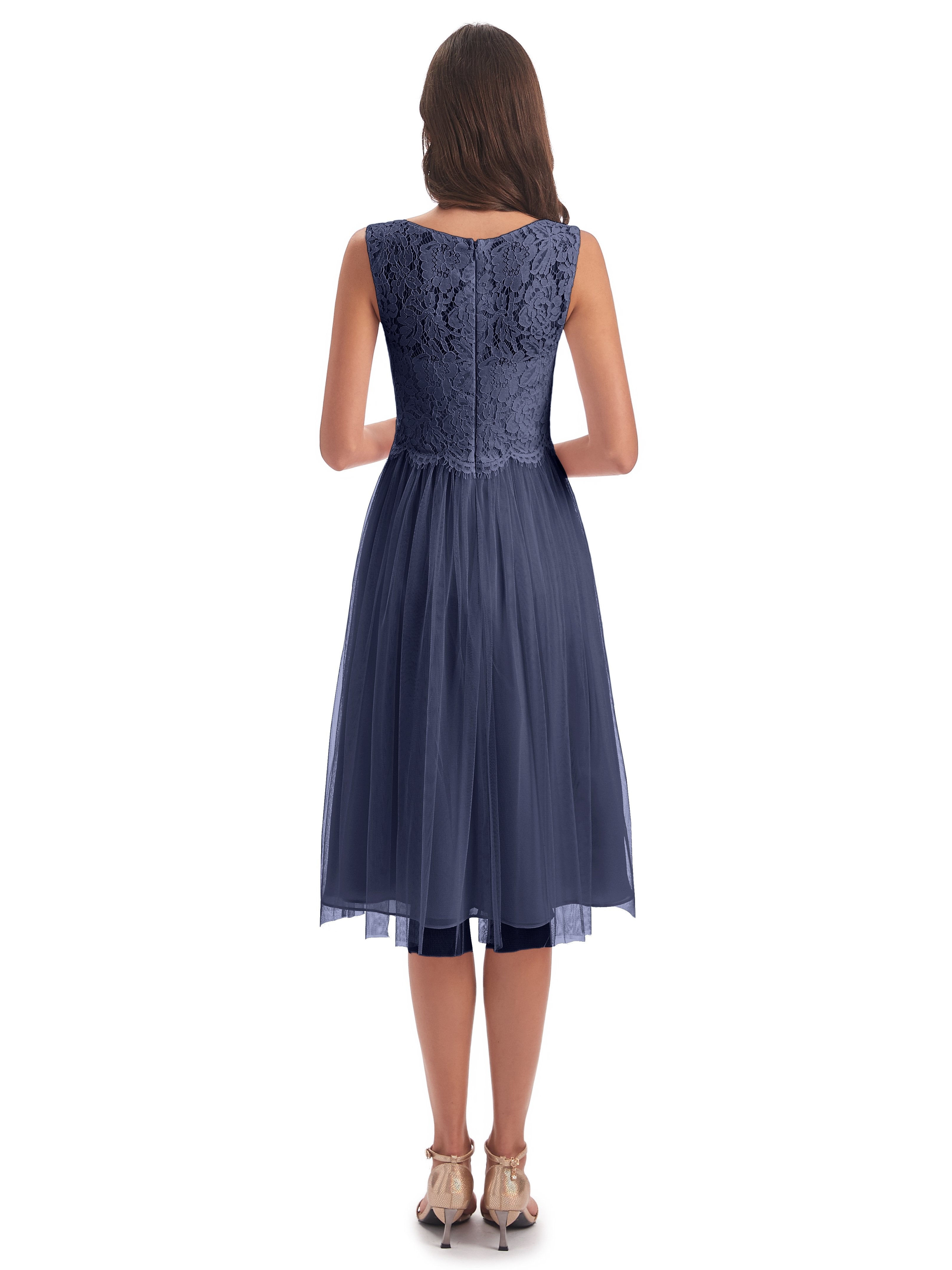 Luna Knee Length Scoop Lace Bridesmaid Dresses