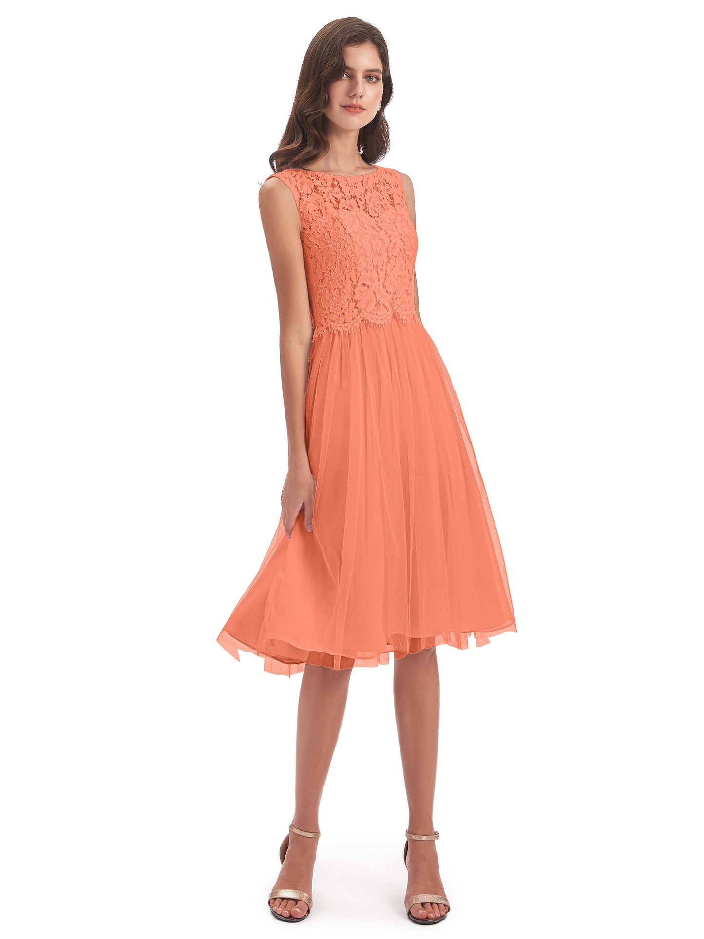 Luna Knee Length Scoop Lace Bridesmaid Dresses