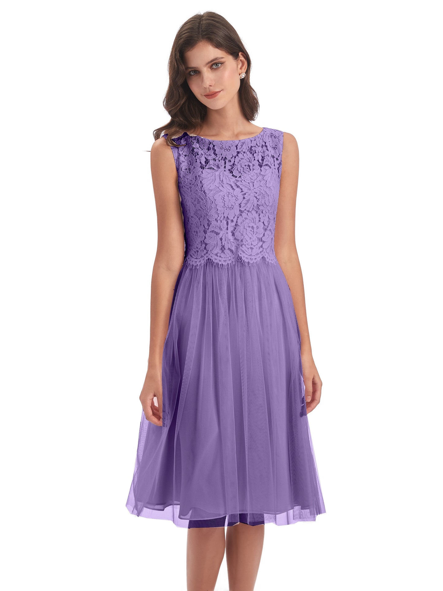 Luna Knee Length Scoop Lace Bridesmaid Dresses