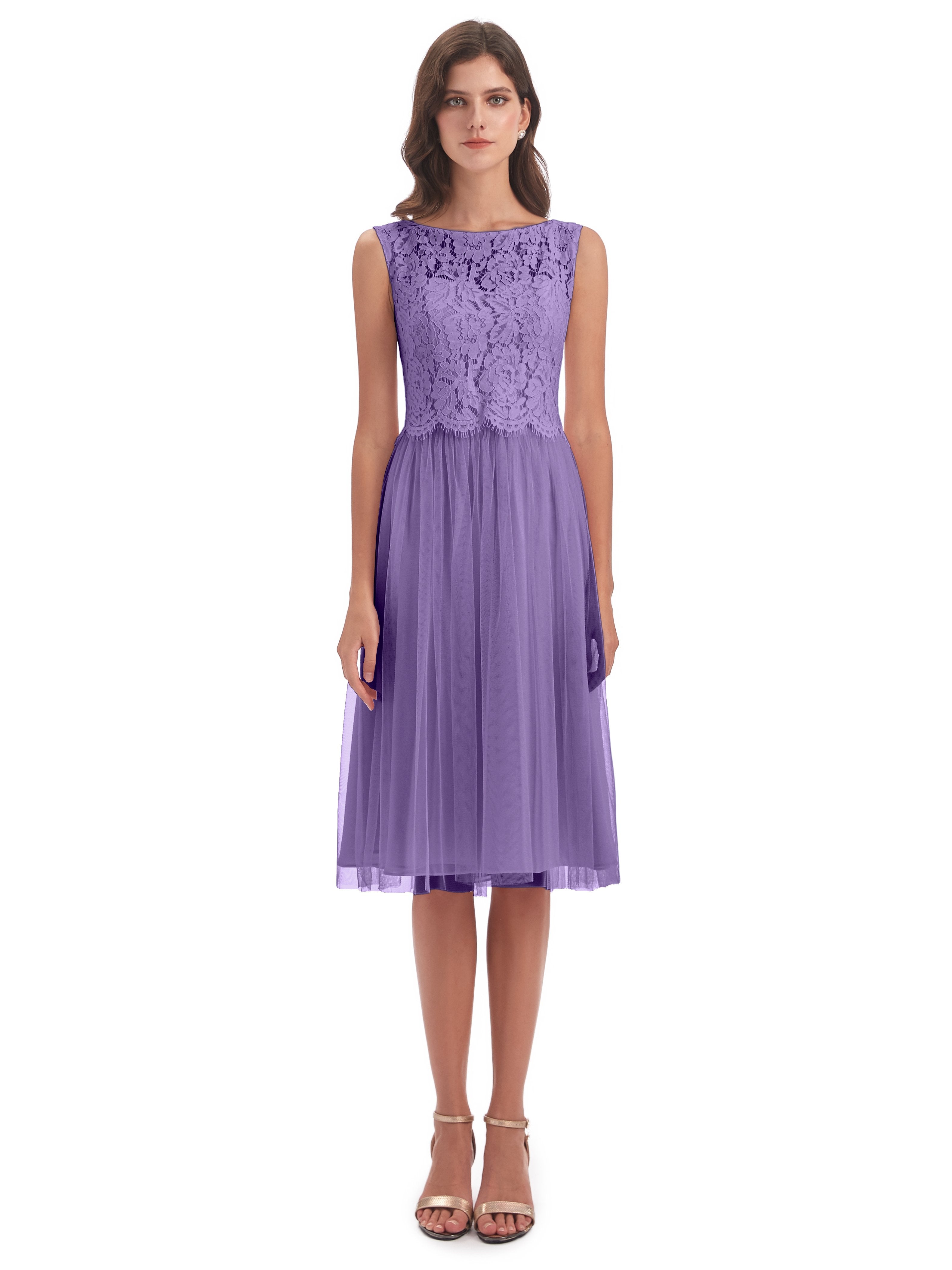 Luna Knee Length Scoop Lace Bridesmaid Dresses