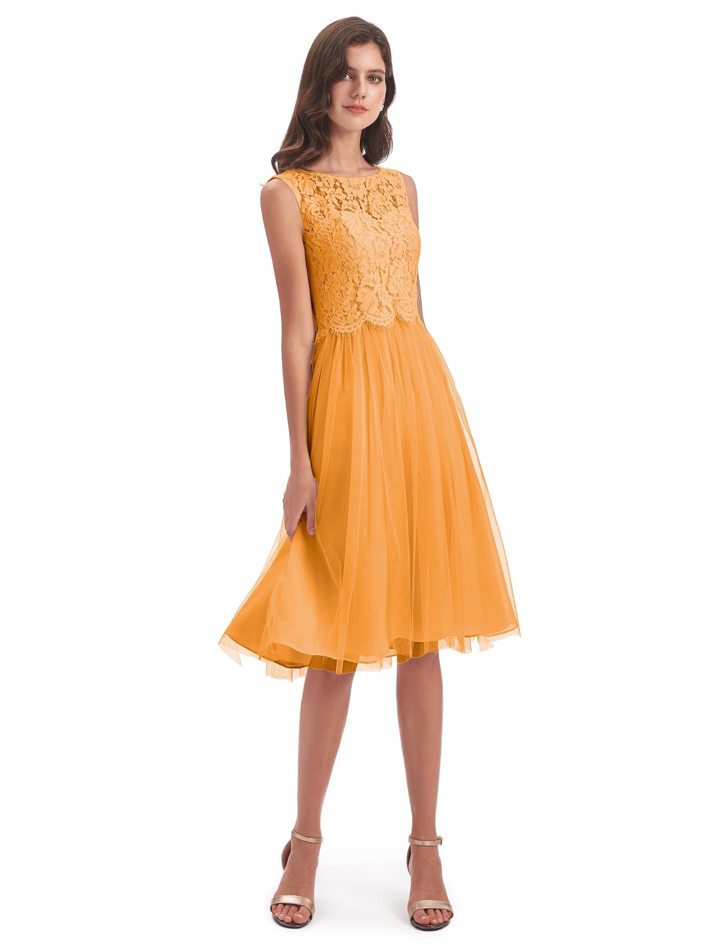 Luna Knee Length Scoop Lace Bridesmaid Dresses