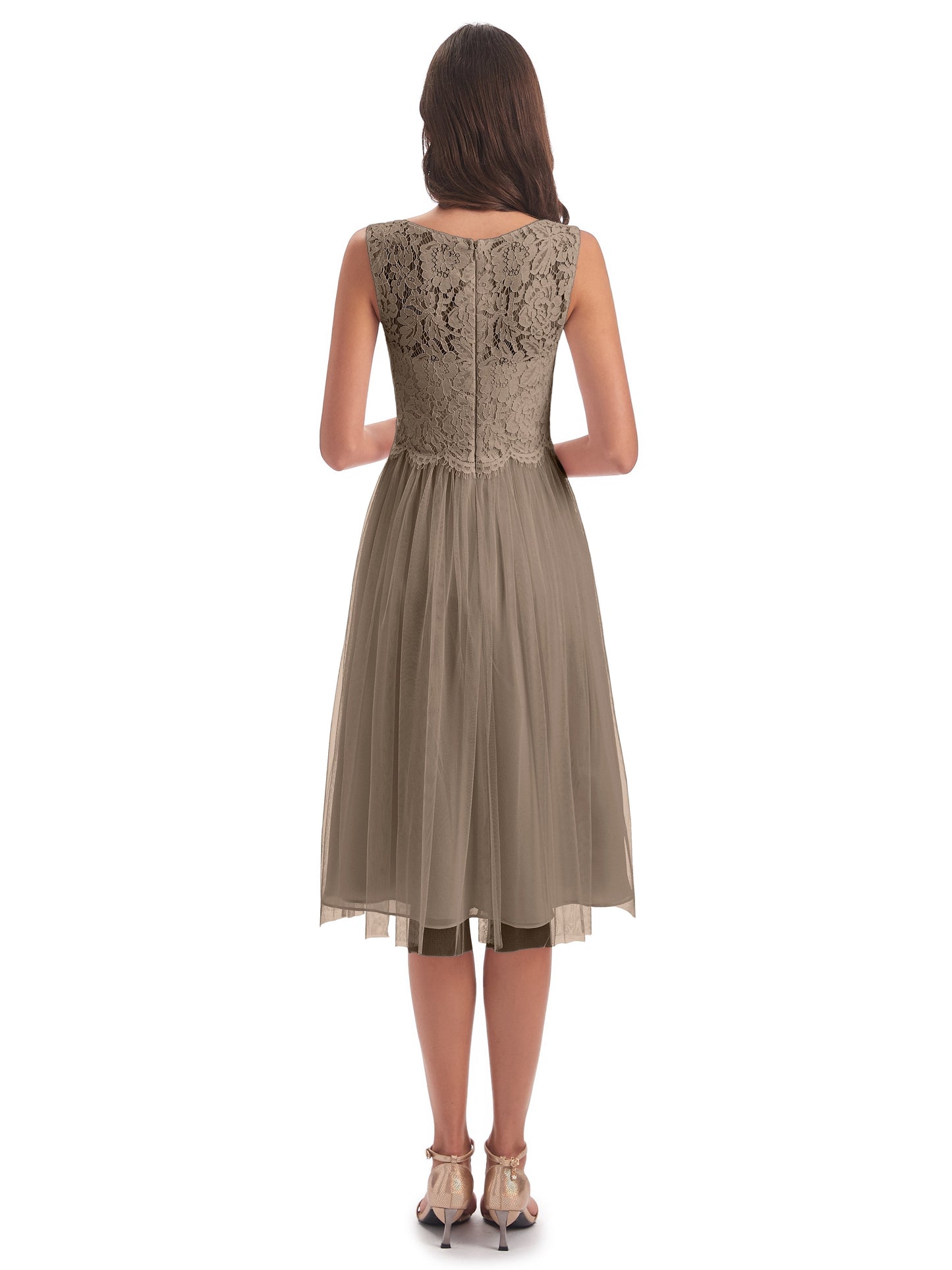 Luna Knee Length Scoop Lace Bridesmaid Dresses