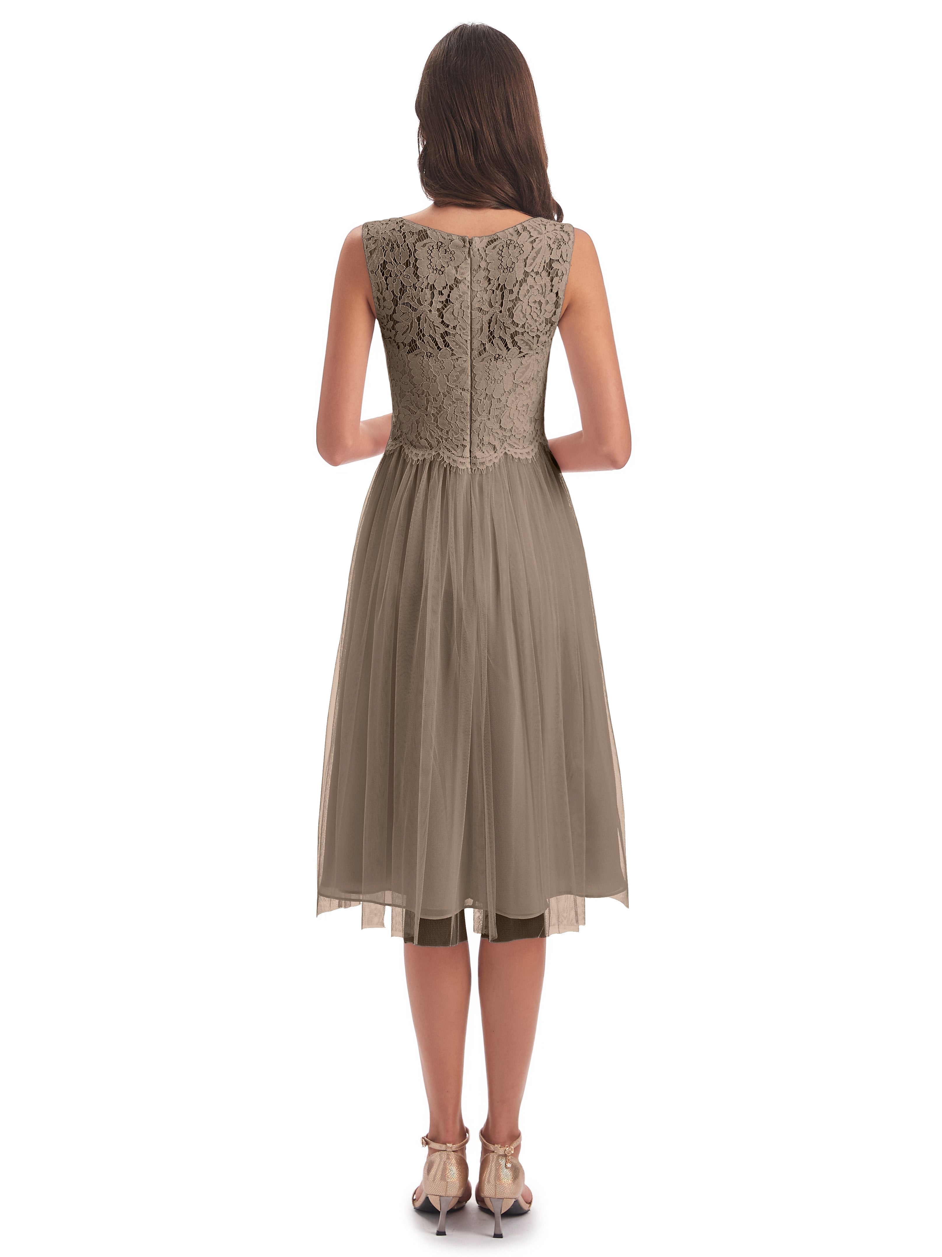 Luna Knee Length Scoop Lace Bridesmaid Dresses