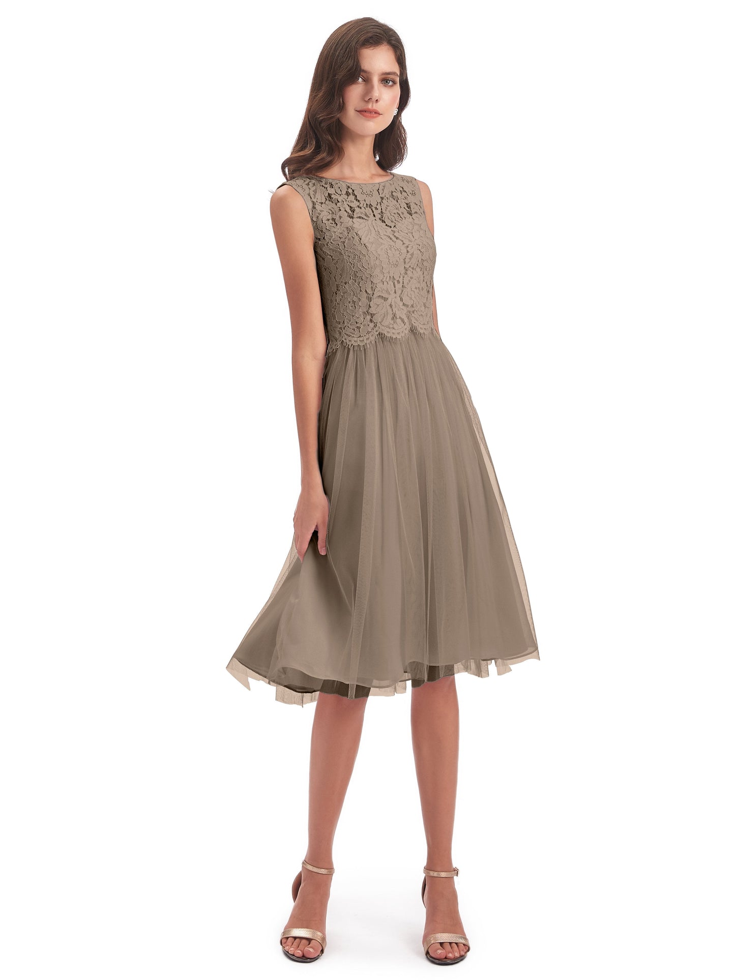 Luna Knee Length Scoop Lace Bridesmaid Dresses