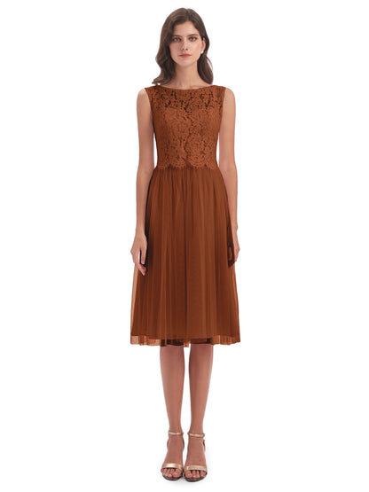 Luna Knee Length Scoop Lace Bridesmaid Dresses