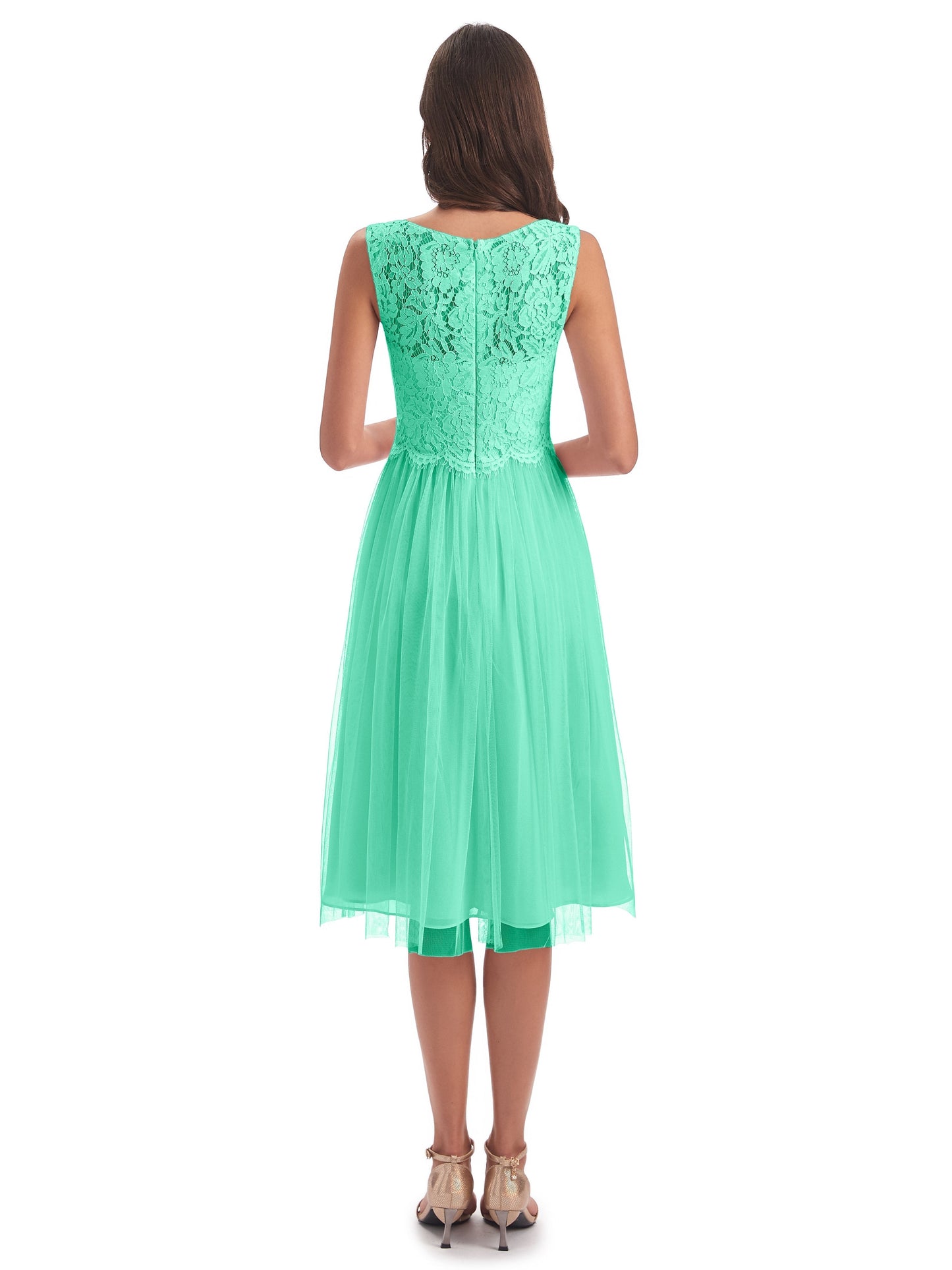 Luna Knee Length Scoop Lace Bridesmaid Dresses