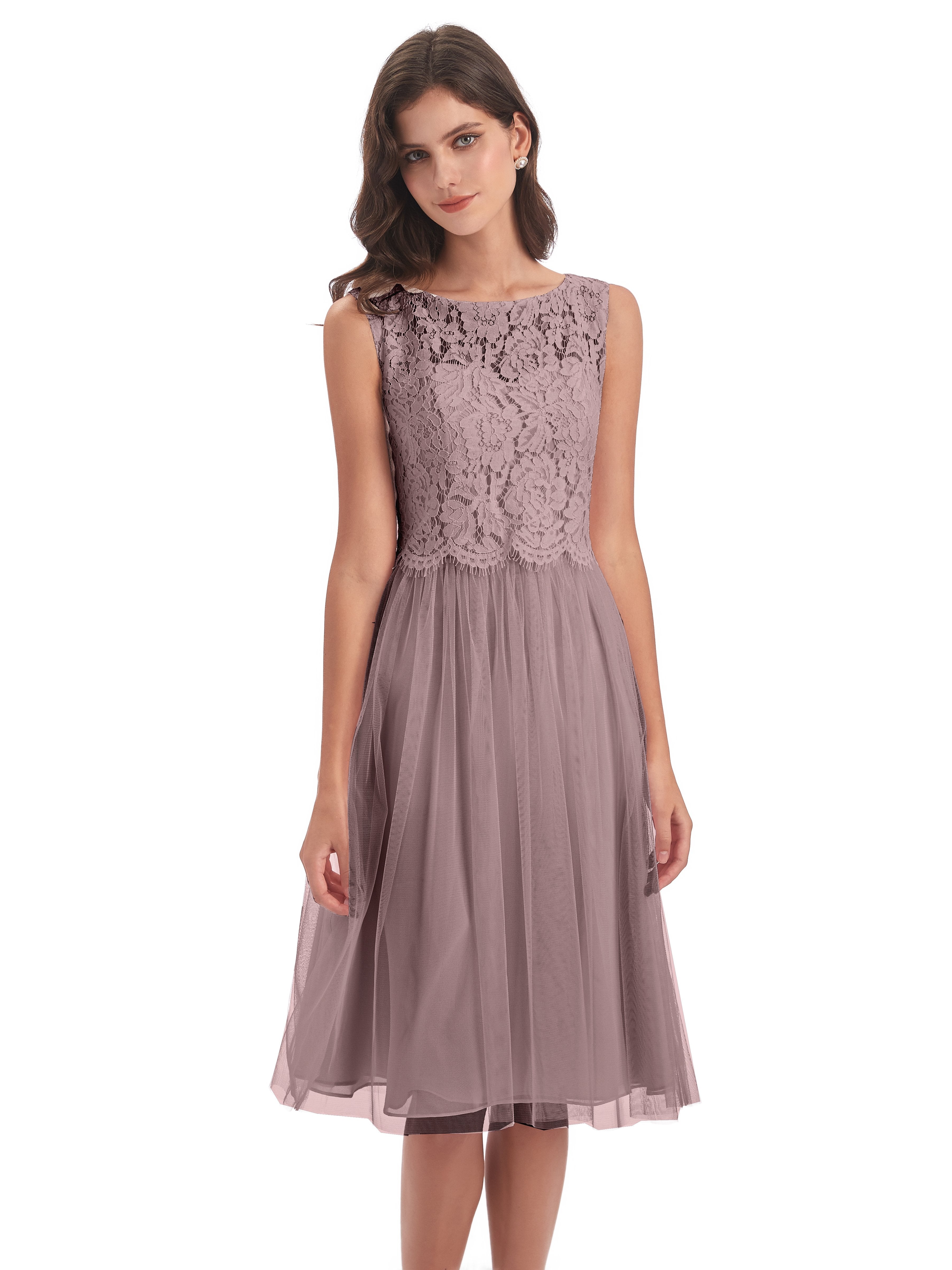 Luna Knee Length Scoop Lace Bridesmaid Dresses