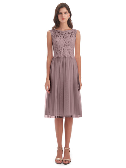 Luna Knee Length Scoop Lace Bridesmaid Dresses
