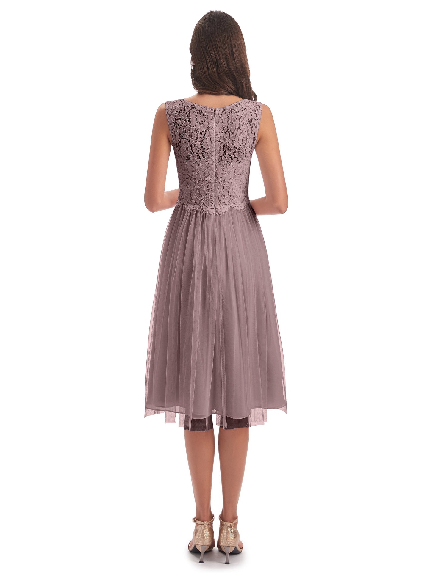 Luna Knee Length Scoop Lace Bridesmaid Dresses