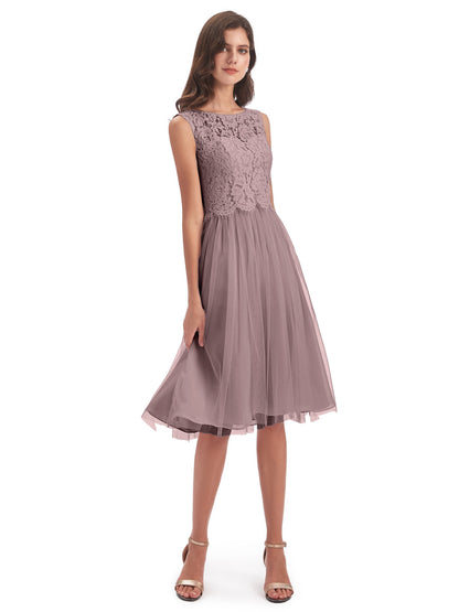 Luna Knee Length Scoop Lace Bridesmaid Dresses