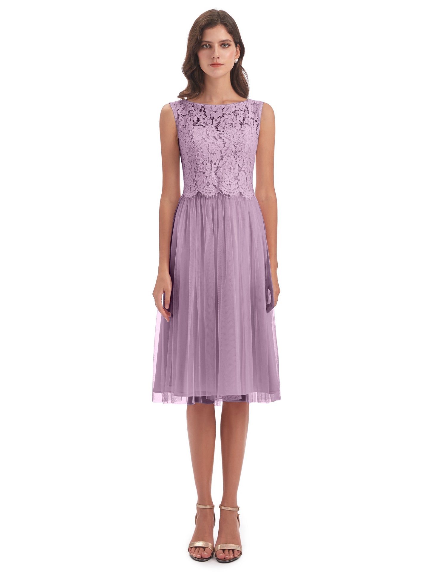 Luna Knee Length Scoop Lace Bridesmaid Dresses
