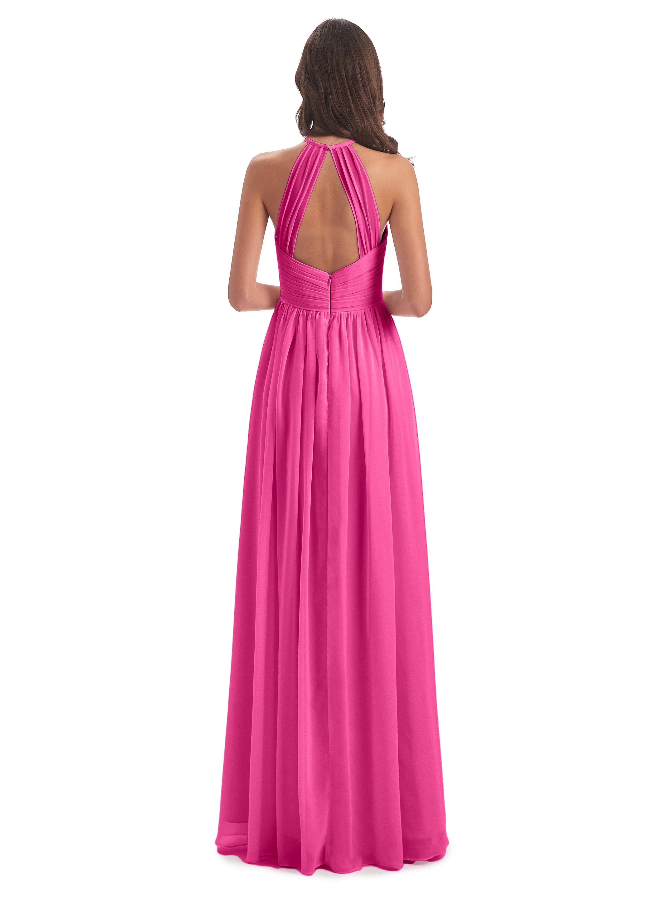 Mackenzie Halter Keyhole Lace Long Bridesmaid Dresses