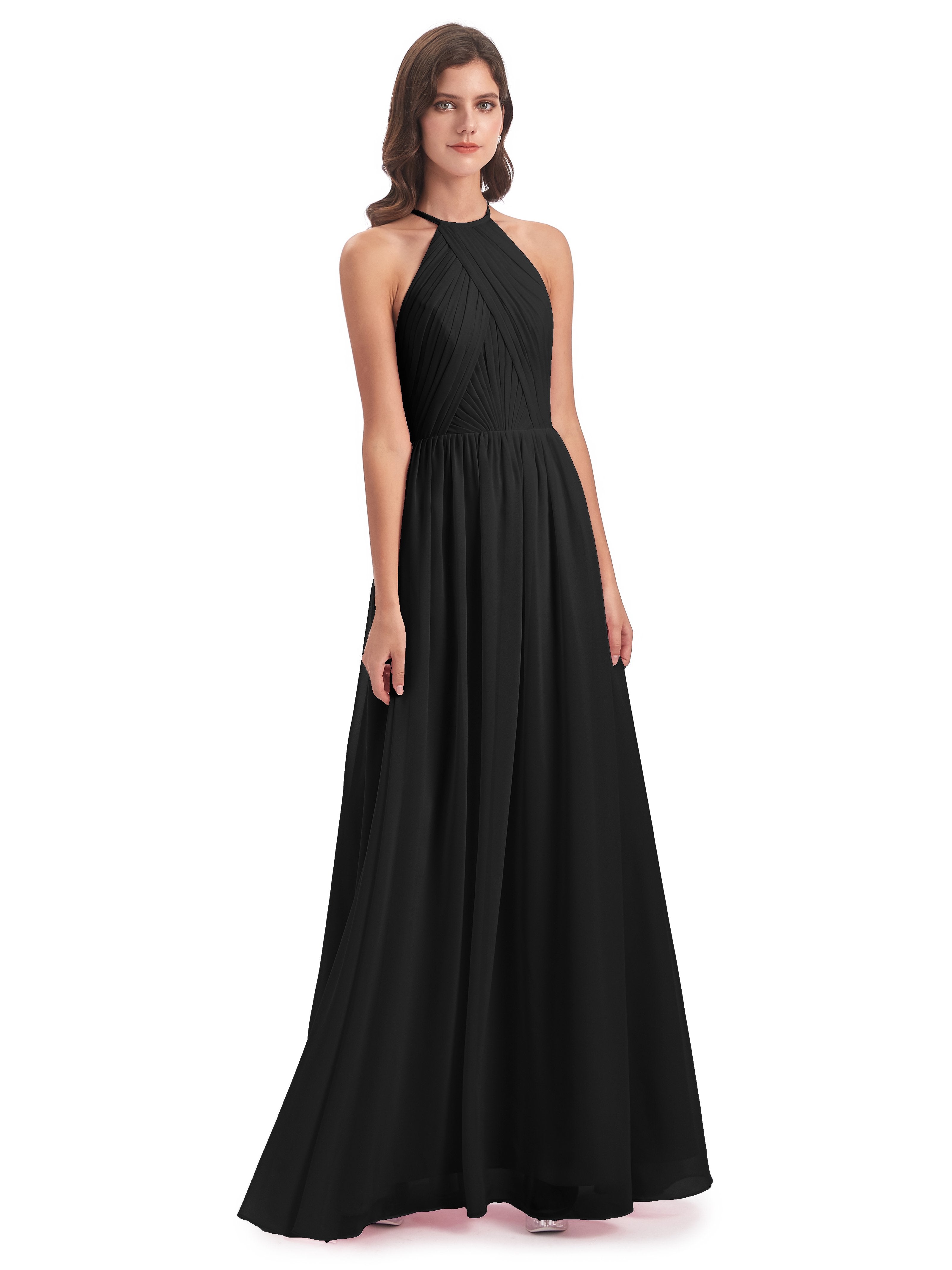 Mackenzie Halter Keyhole Lace Long Bridesmaid Dresses