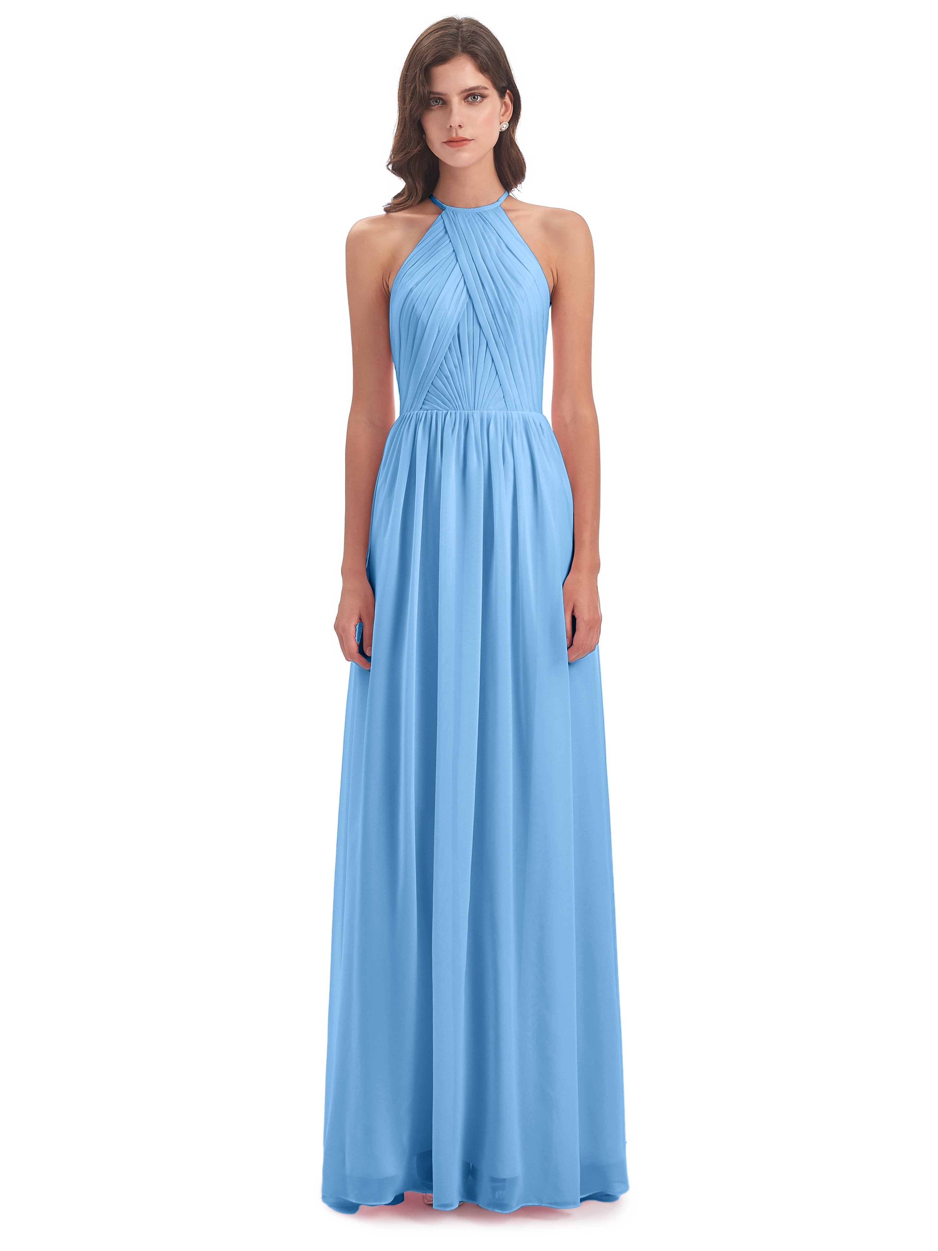 Mackenzie Halter Keyhole Lace Long Bridesmaid Dresses