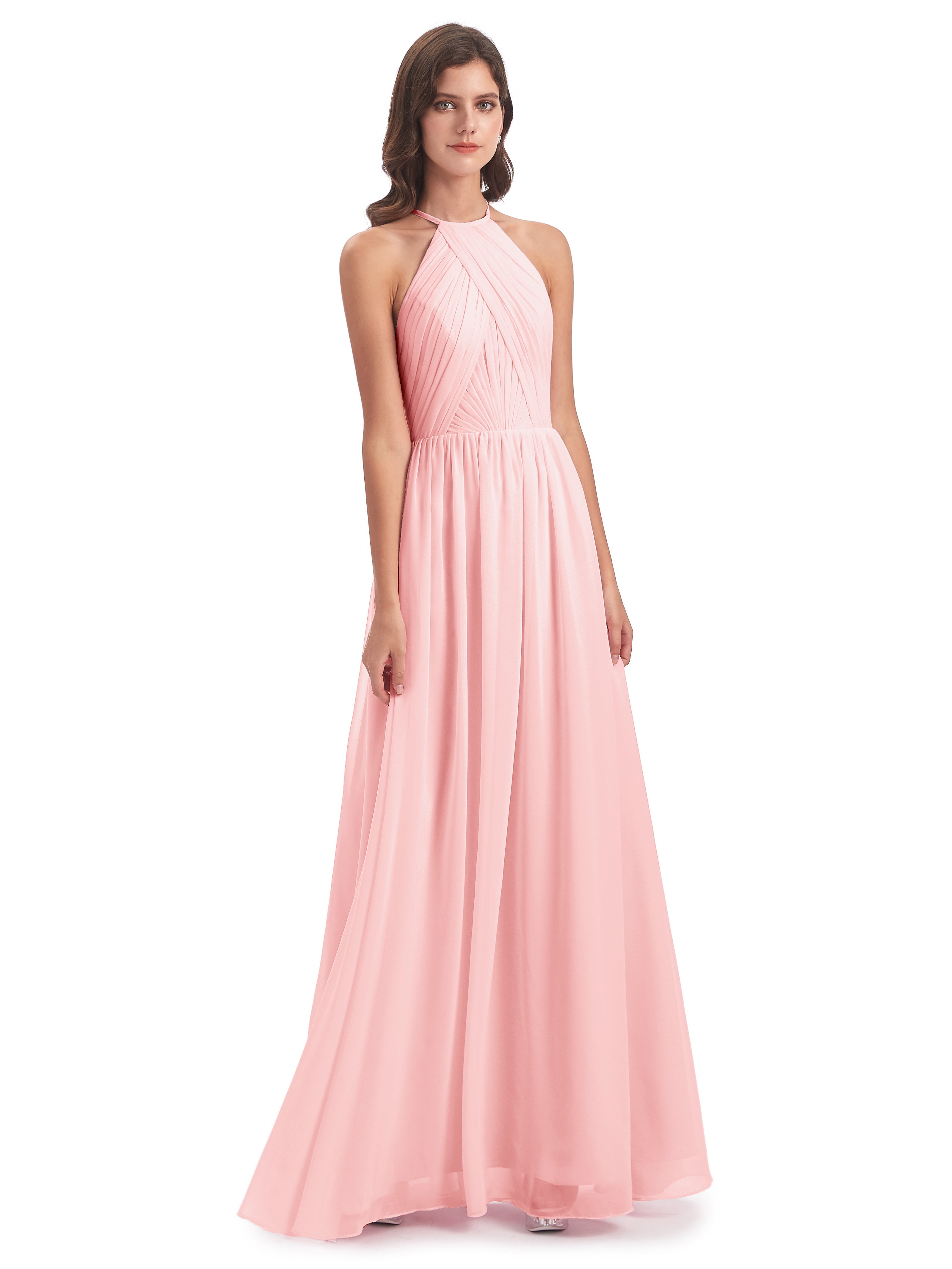 Mackenzie Halter Keyhole Lace Long Bridesmaid Dresses