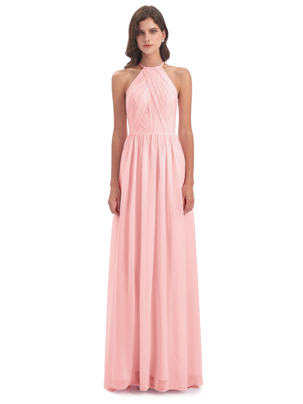 Mackenzie Halter Keyhole Lace Long Bridesmaid Dresses