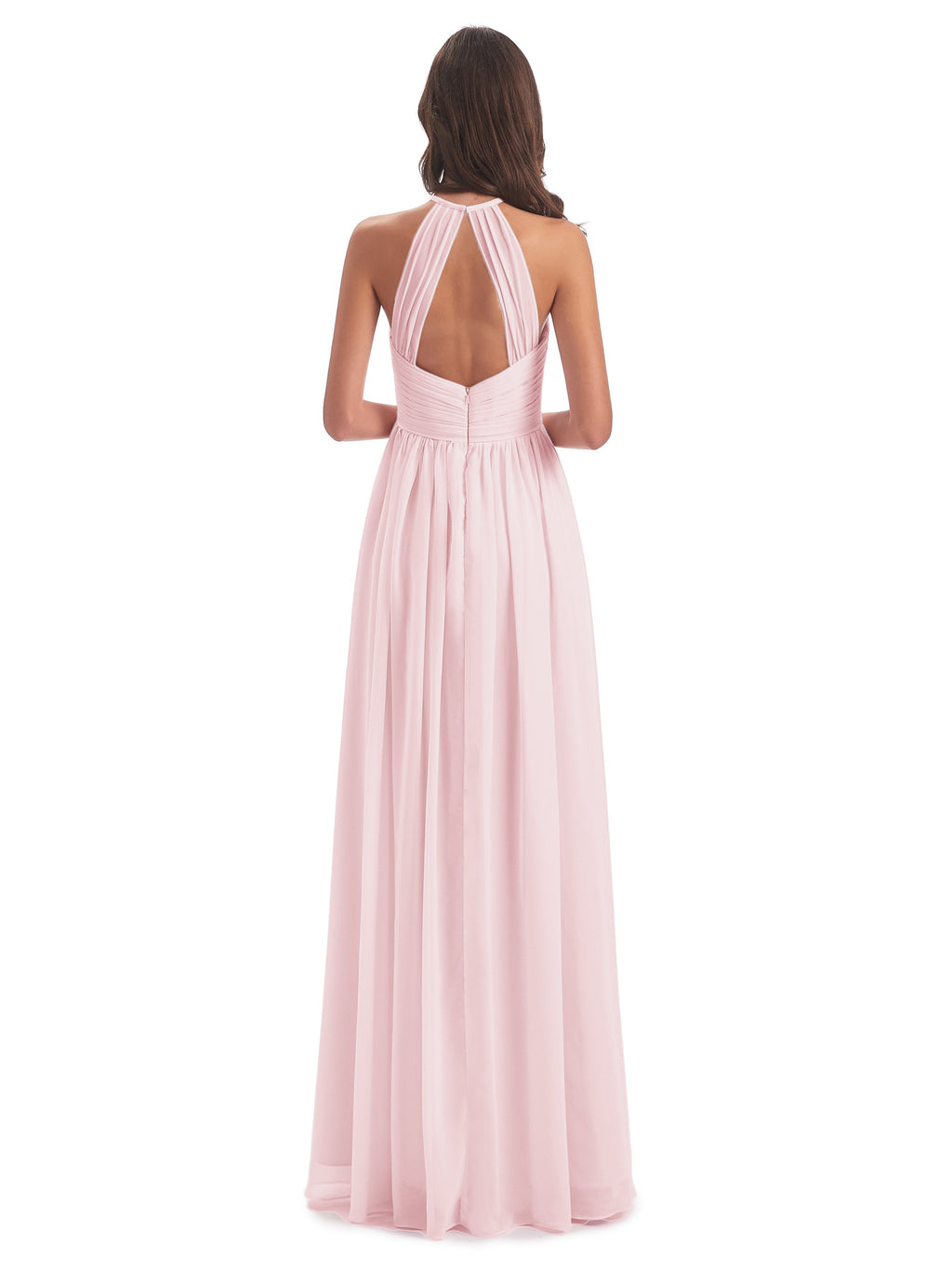 Mackenzie Halter Keyhole Lace Long Bridesmaid Dresses
