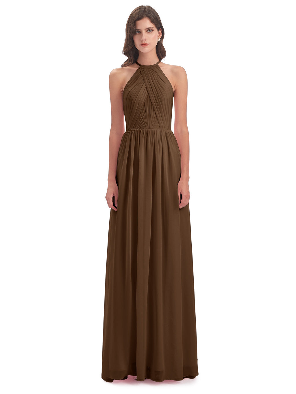Mackenzie Halter Keyhole Lace Long Bridesmaid Dresses