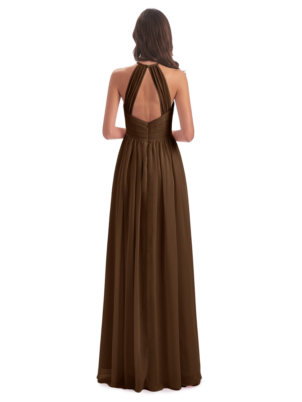 Mackenzie Halter Keyhole Lace Long Bridesmaid Dresses