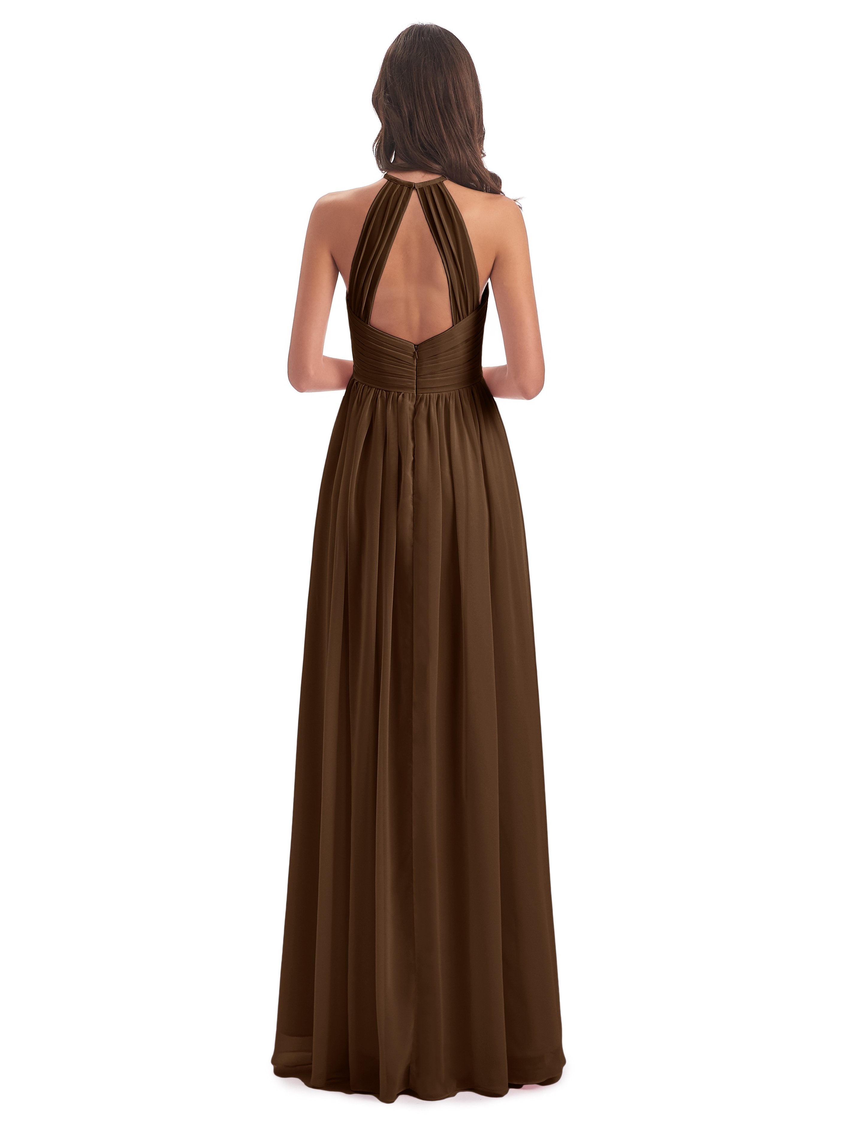 Mackenzie Halter Keyhole Lace Long Bridesmaid Dresses