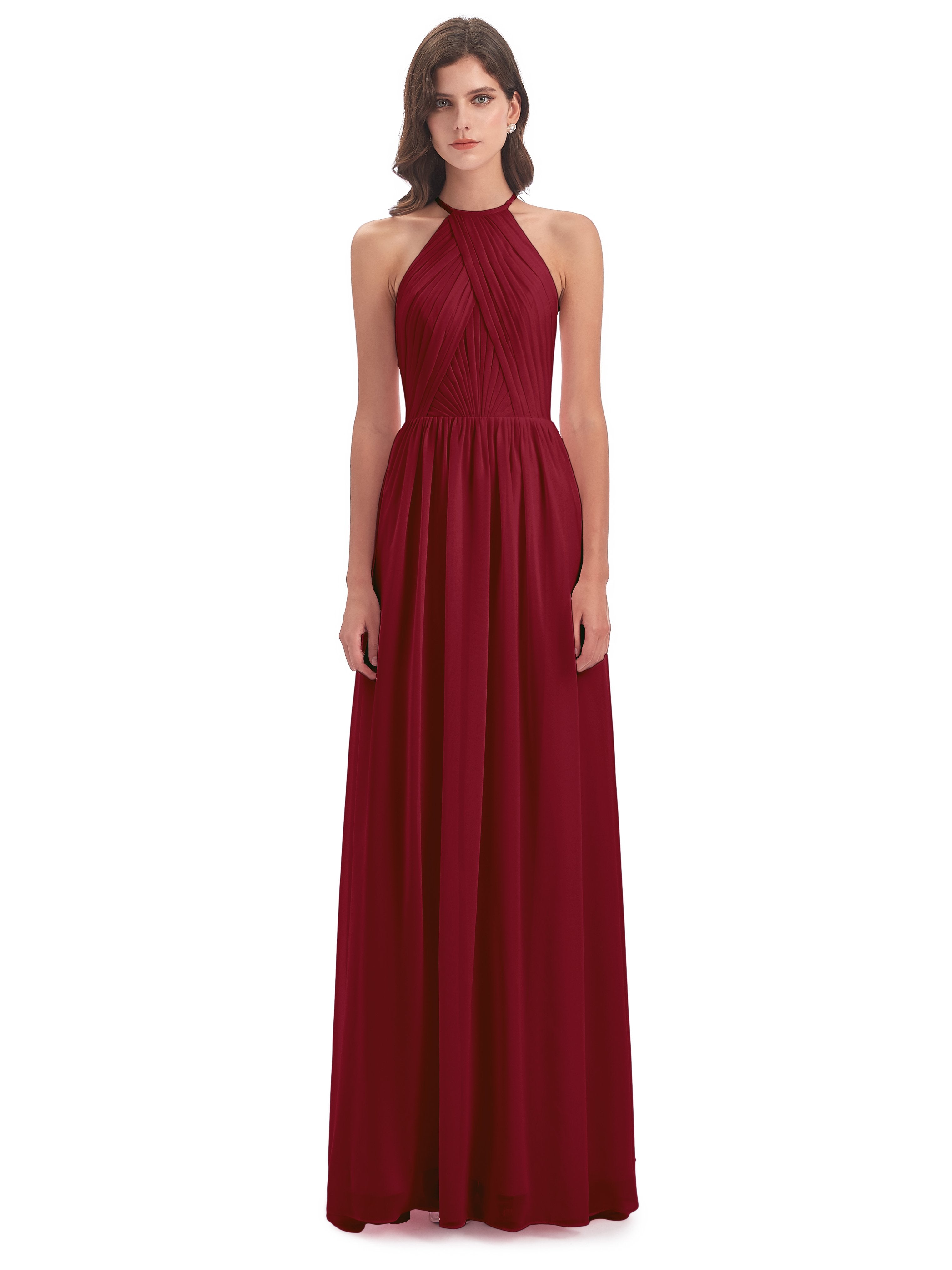 Mackenzie Halter Keyhole Lace Long Bridesmaid Dresses