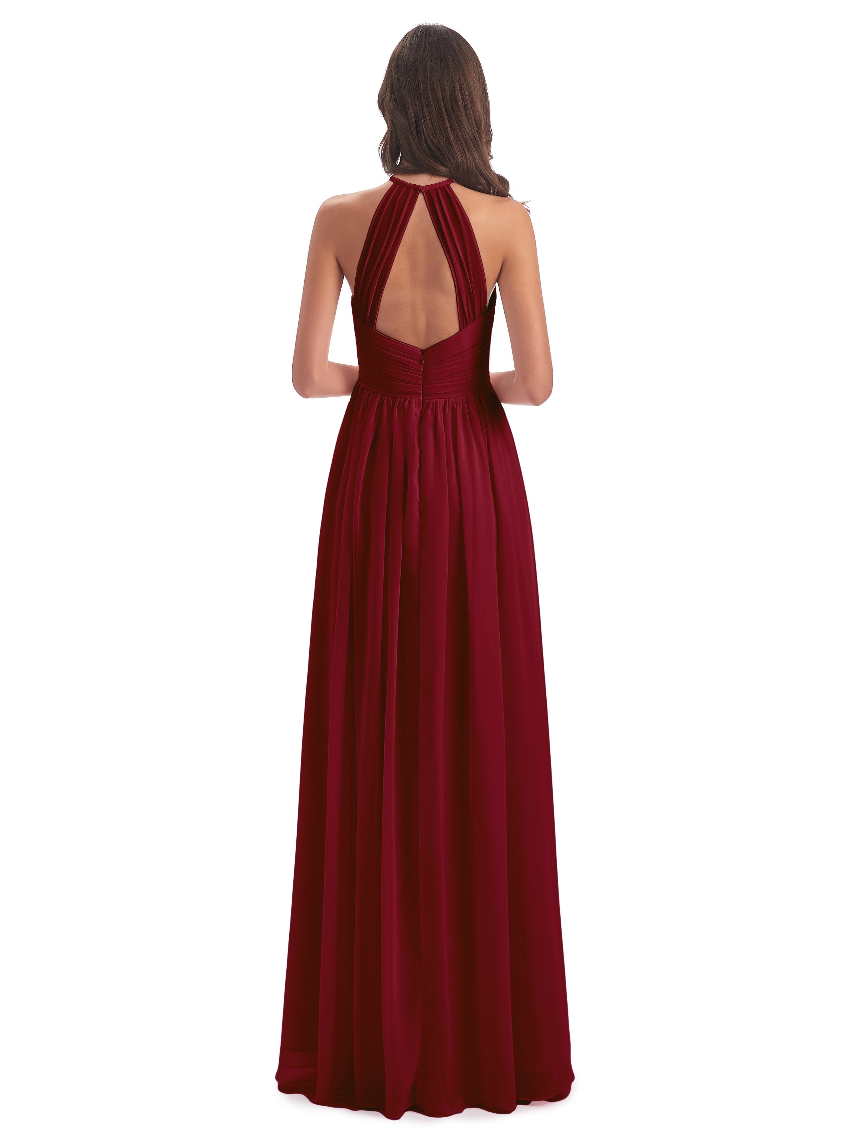 Mackenzie Halter Keyhole Lace Long Bridesmaid Dresses