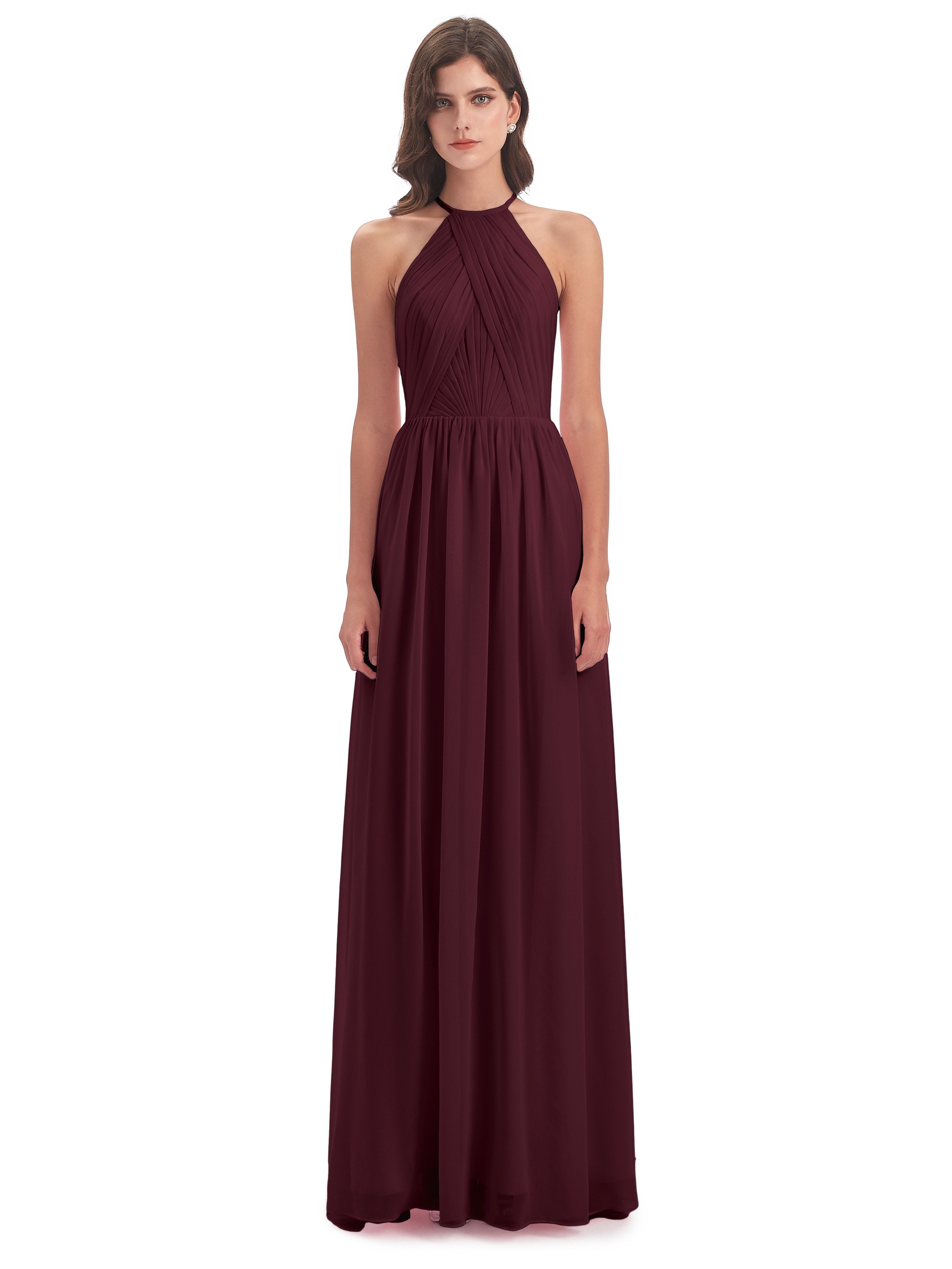 Mackenzie Halter Keyhole Lace Long Bridesmaid Dresses