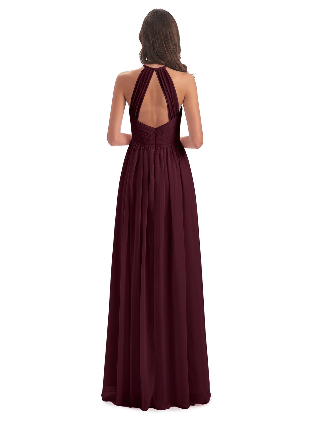 Mackenzie Halter Keyhole Lace Long Bridesmaid Dresses