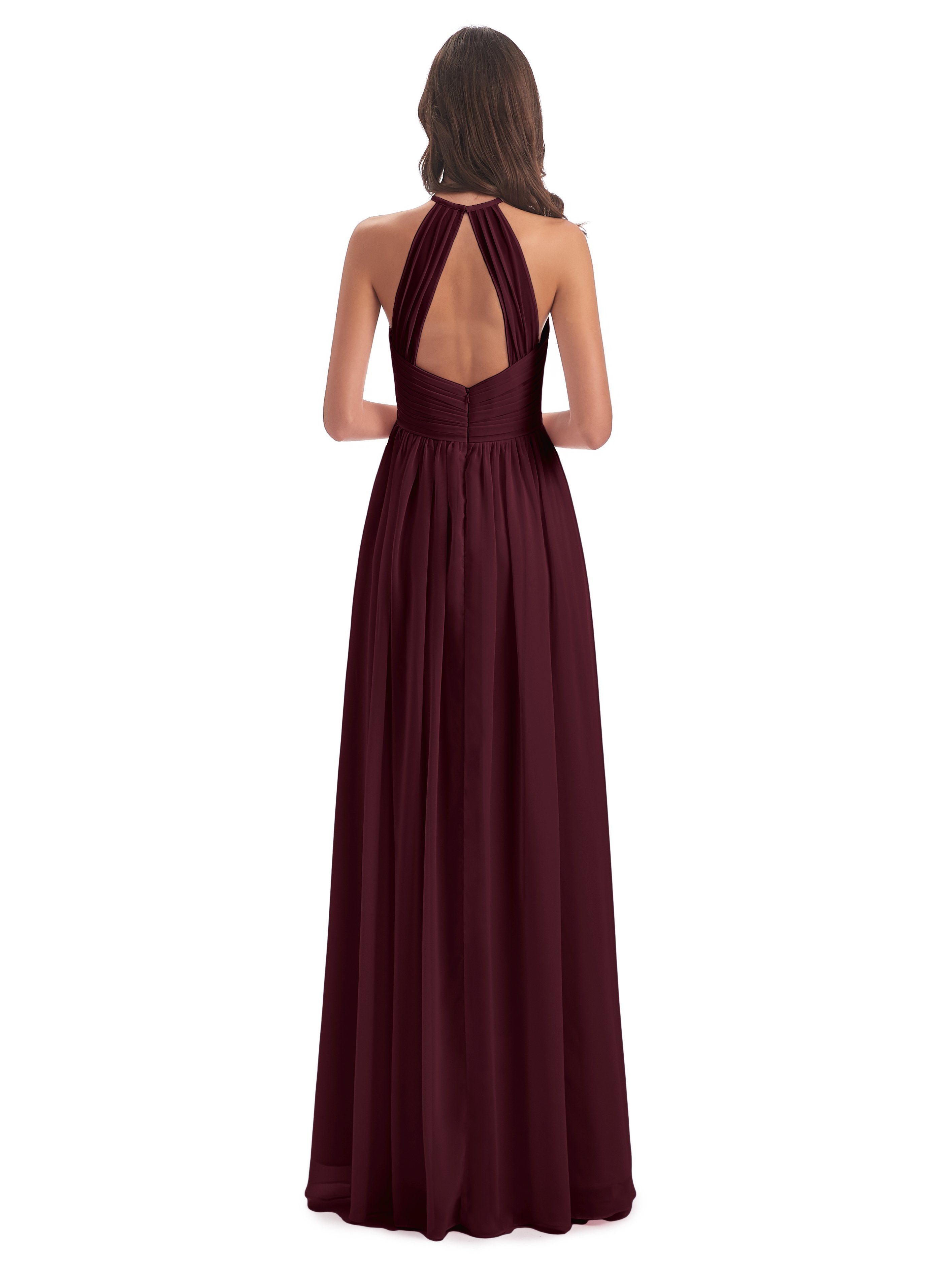 Mackenzie Halter Keyhole Lace Long Bridesmaid Dresses