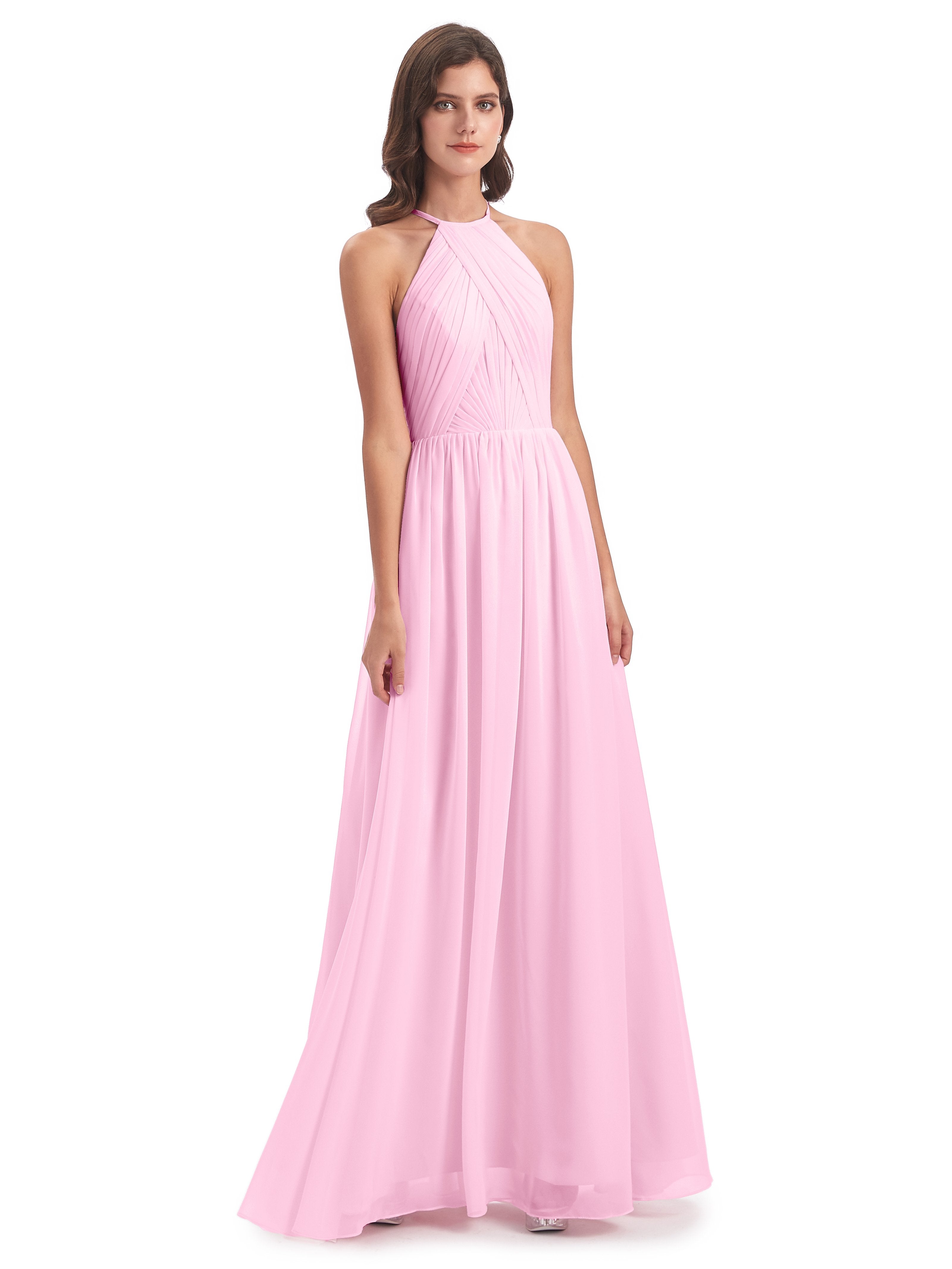 Mackenzie Halter Keyhole Lace Long Bridesmaid Dresses