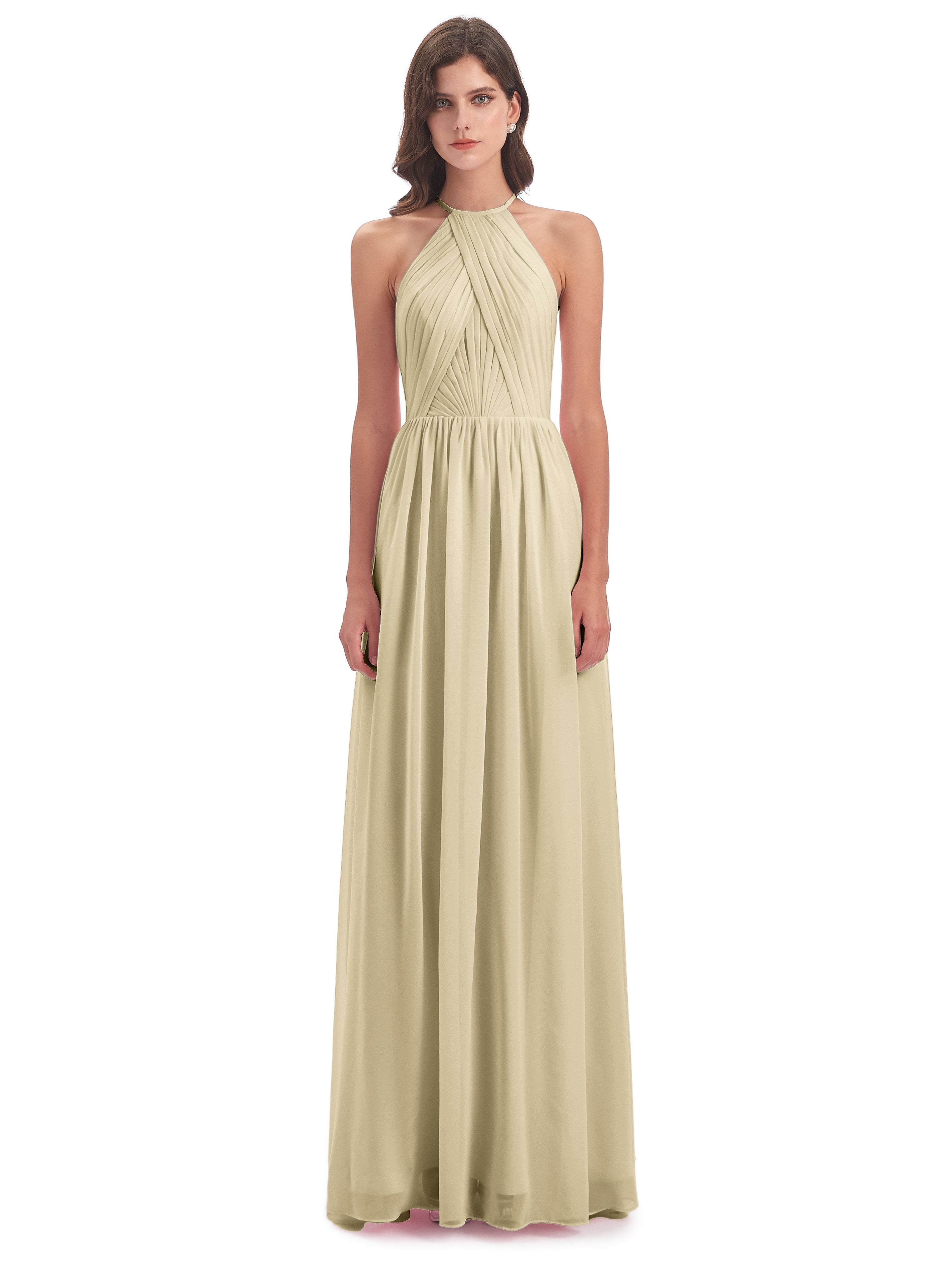 Mackenzie Halter Keyhole Lace Long Bridesmaid Dresses