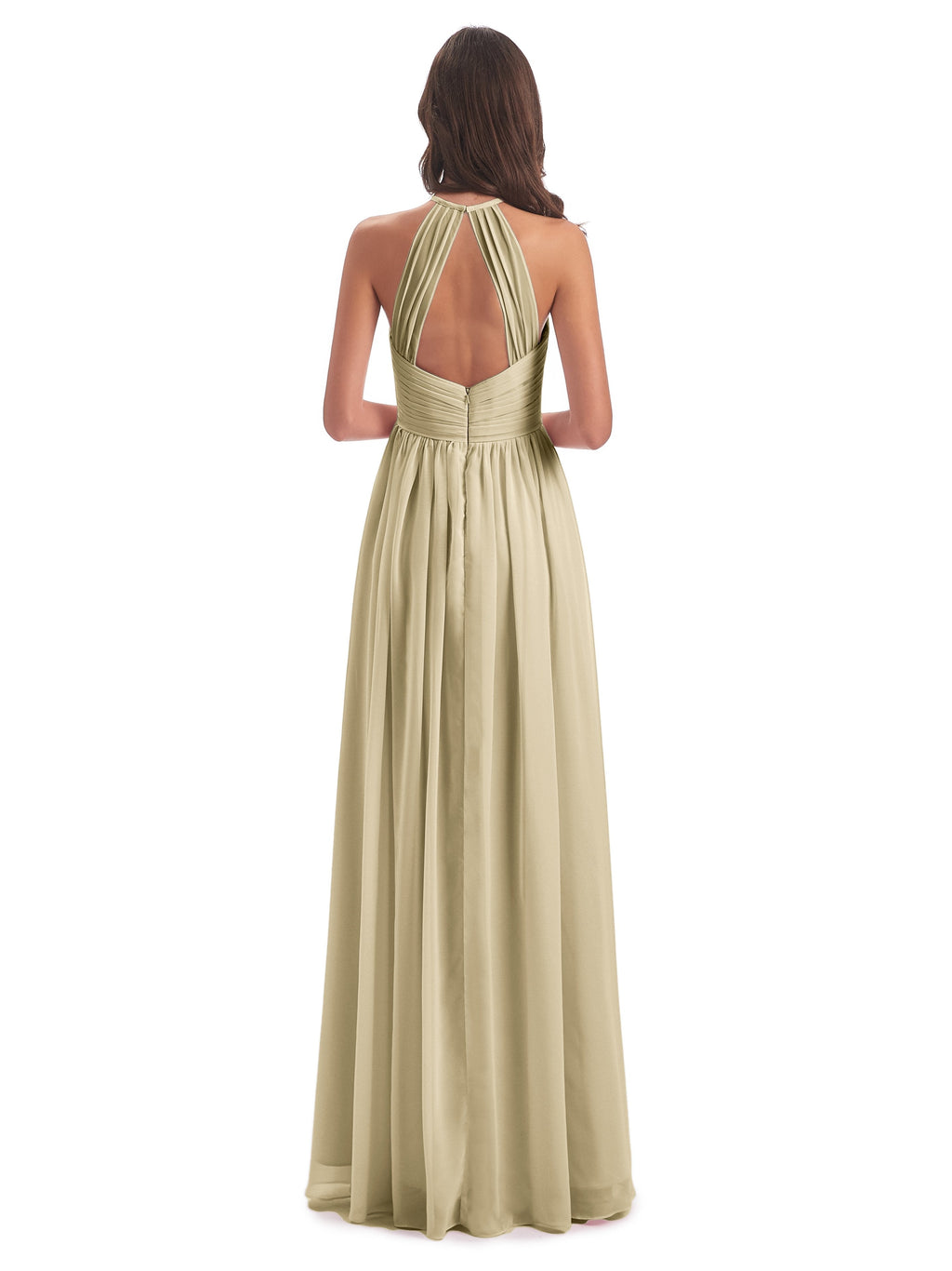 Mackenzie Halter Keyhole Lace Long Bridesmaid Dresses