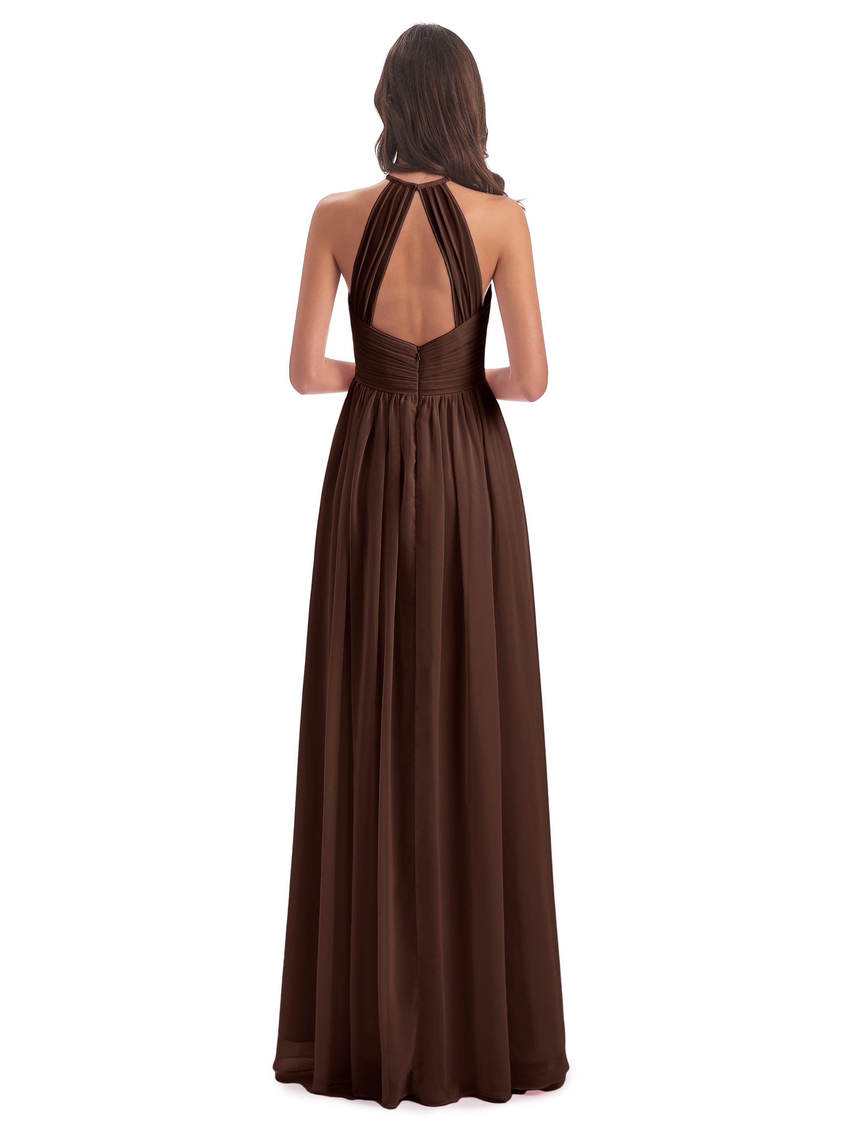 Mackenzie Halter Keyhole Lace Long Bridesmaid Dresses