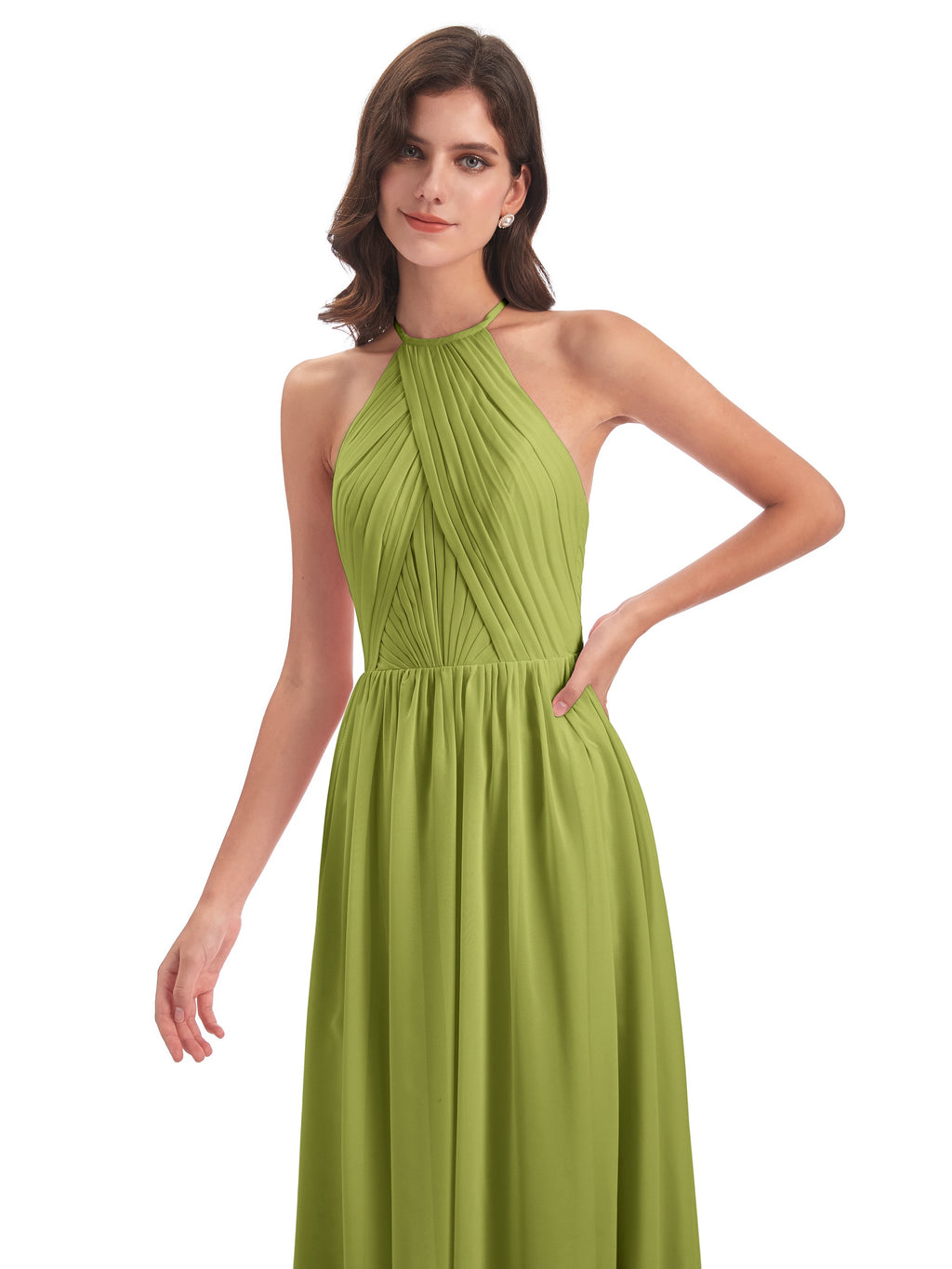 Mackenzie Halter Keyhole Lace Long Bridesmaid Dresses