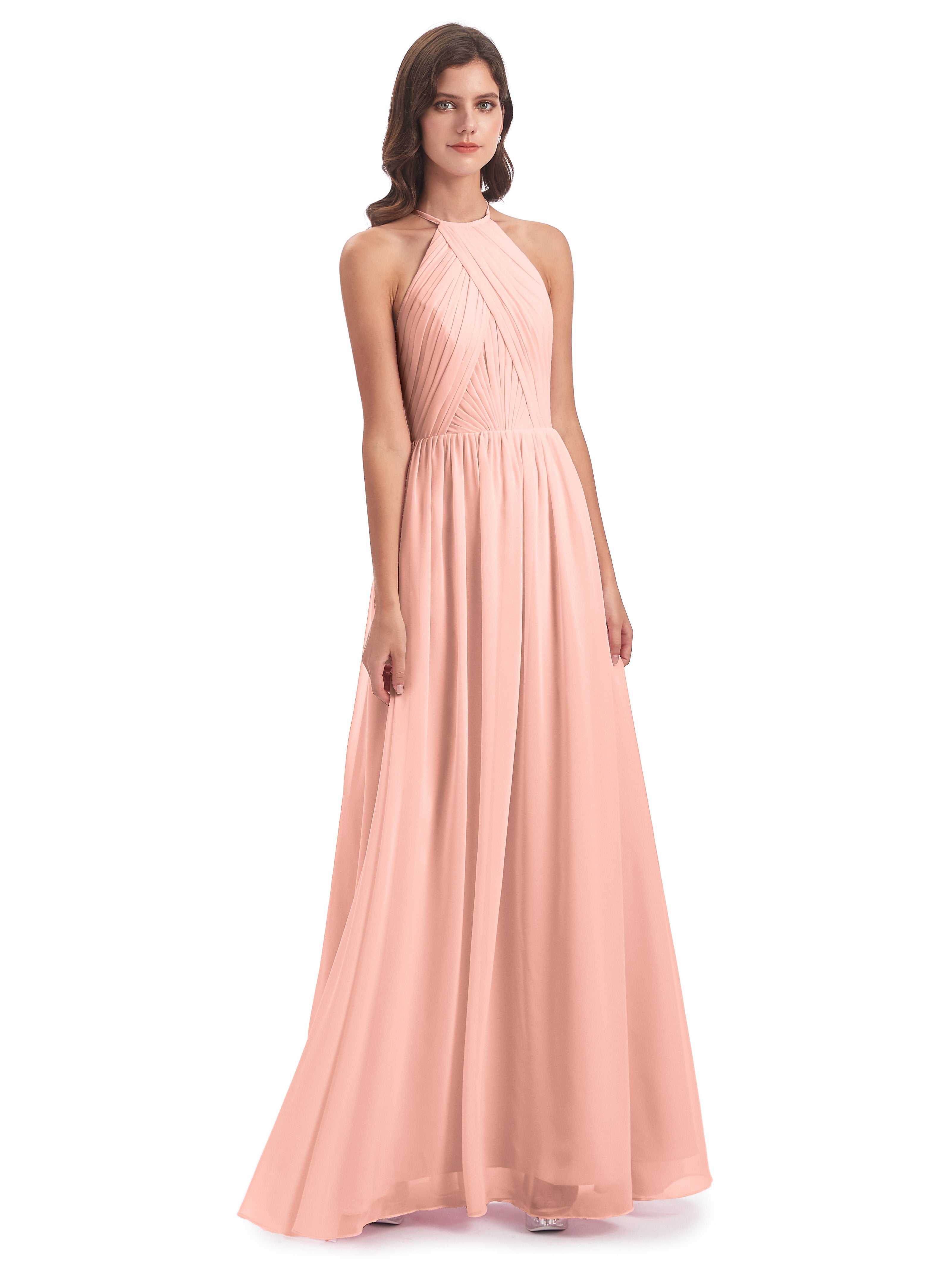 Mackenzie Halter Keyhole Lace Long Bridesmaid Dresses