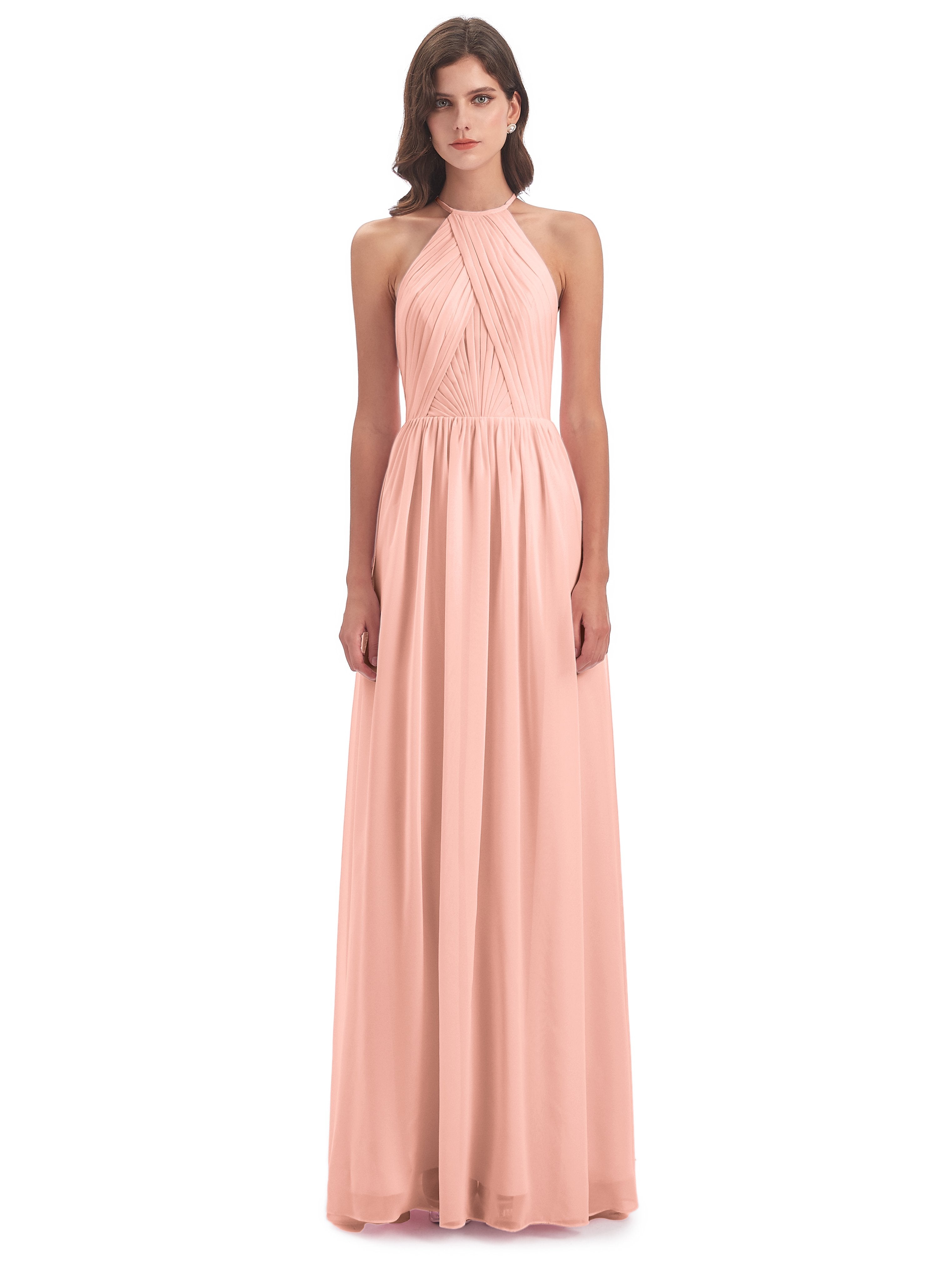 Mackenzie Halter Keyhole Lace Long Bridesmaid Dresses