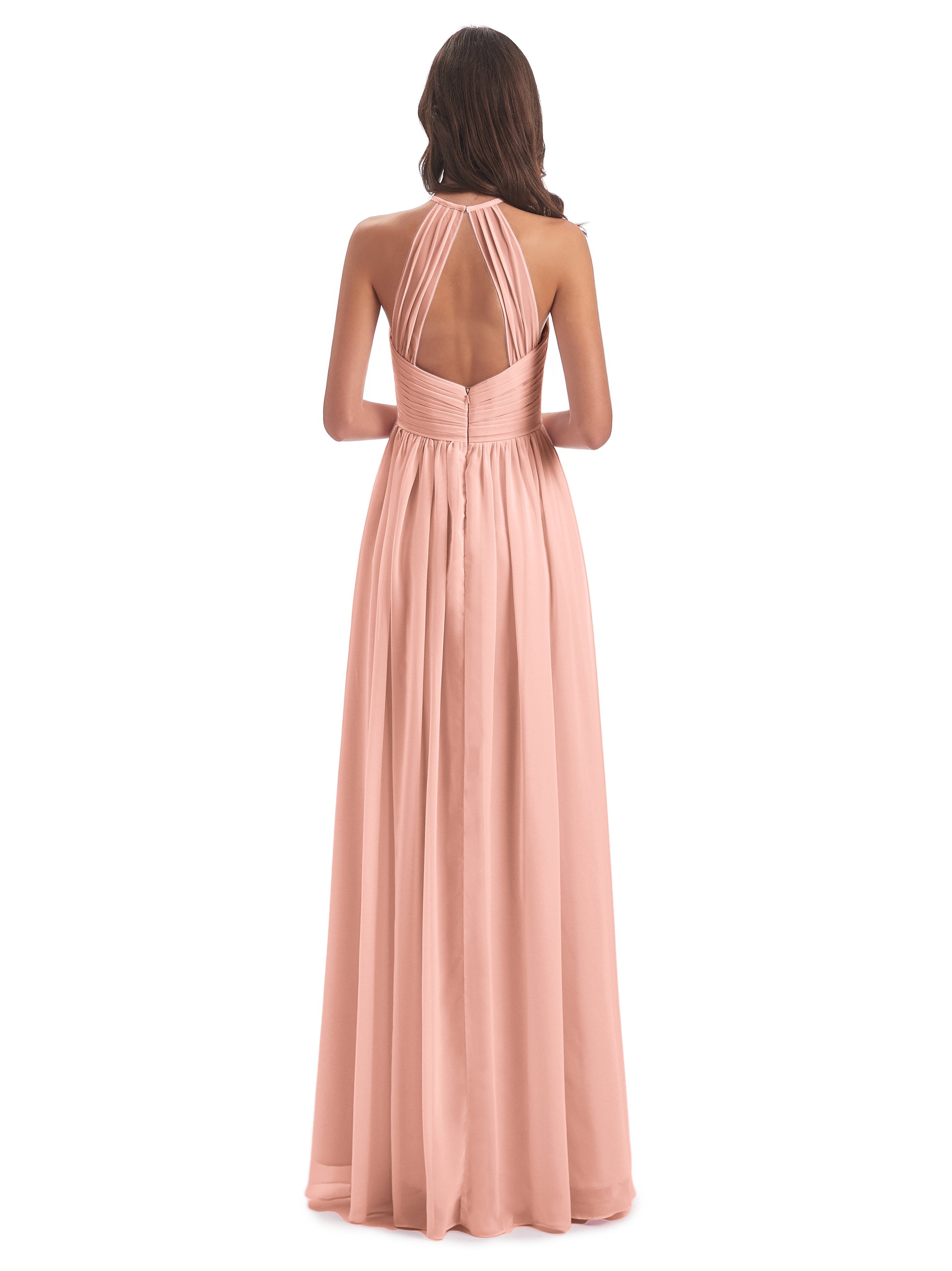 Mackenzie Halter Keyhole Lace Long Bridesmaid Dresses