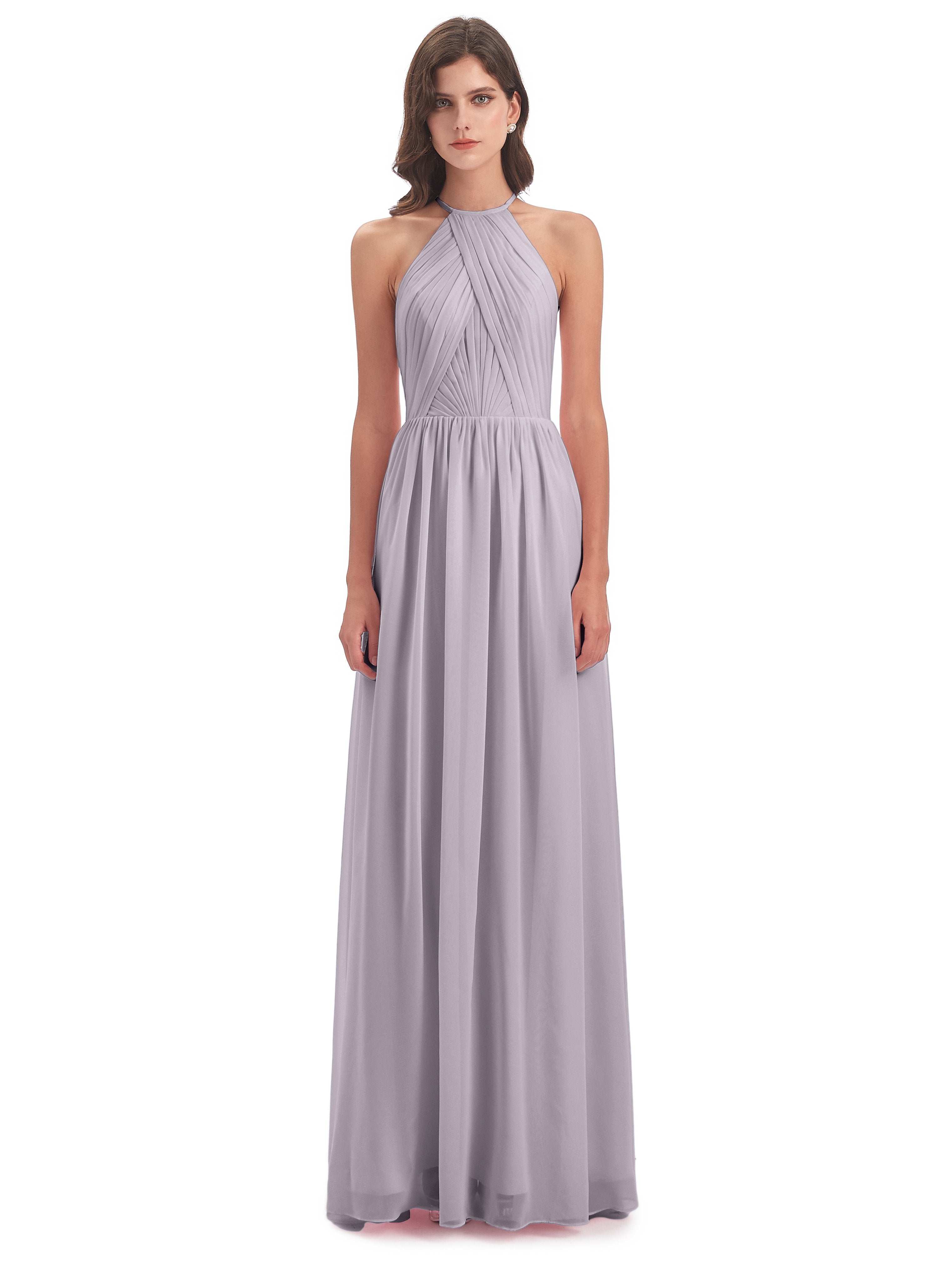 Mackenzie Halter Keyhole Lace Long Bridesmaid Dresses