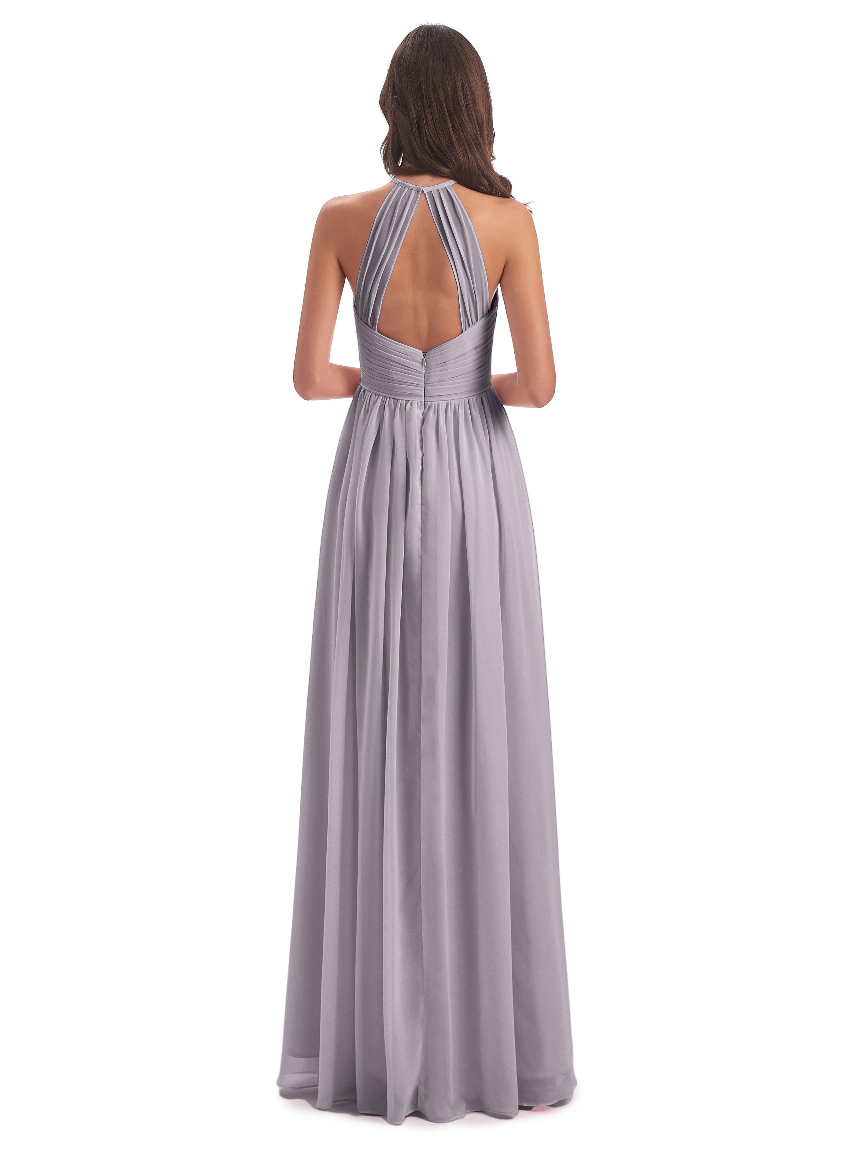 Mackenzie Halter Keyhole Lace Long Bridesmaid Dresses