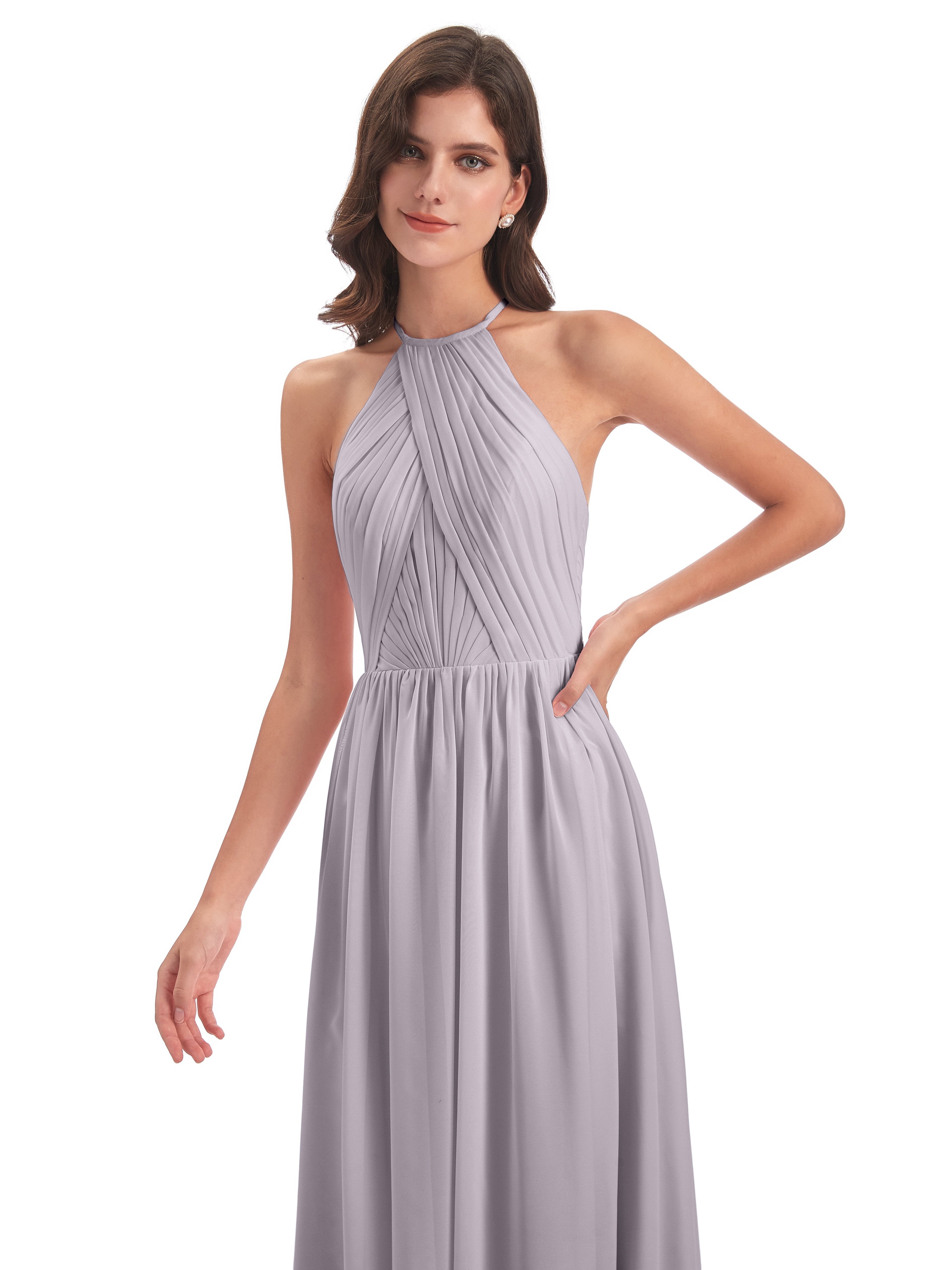 Mackenzie Halter Keyhole Lace Long Bridesmaid Dresses