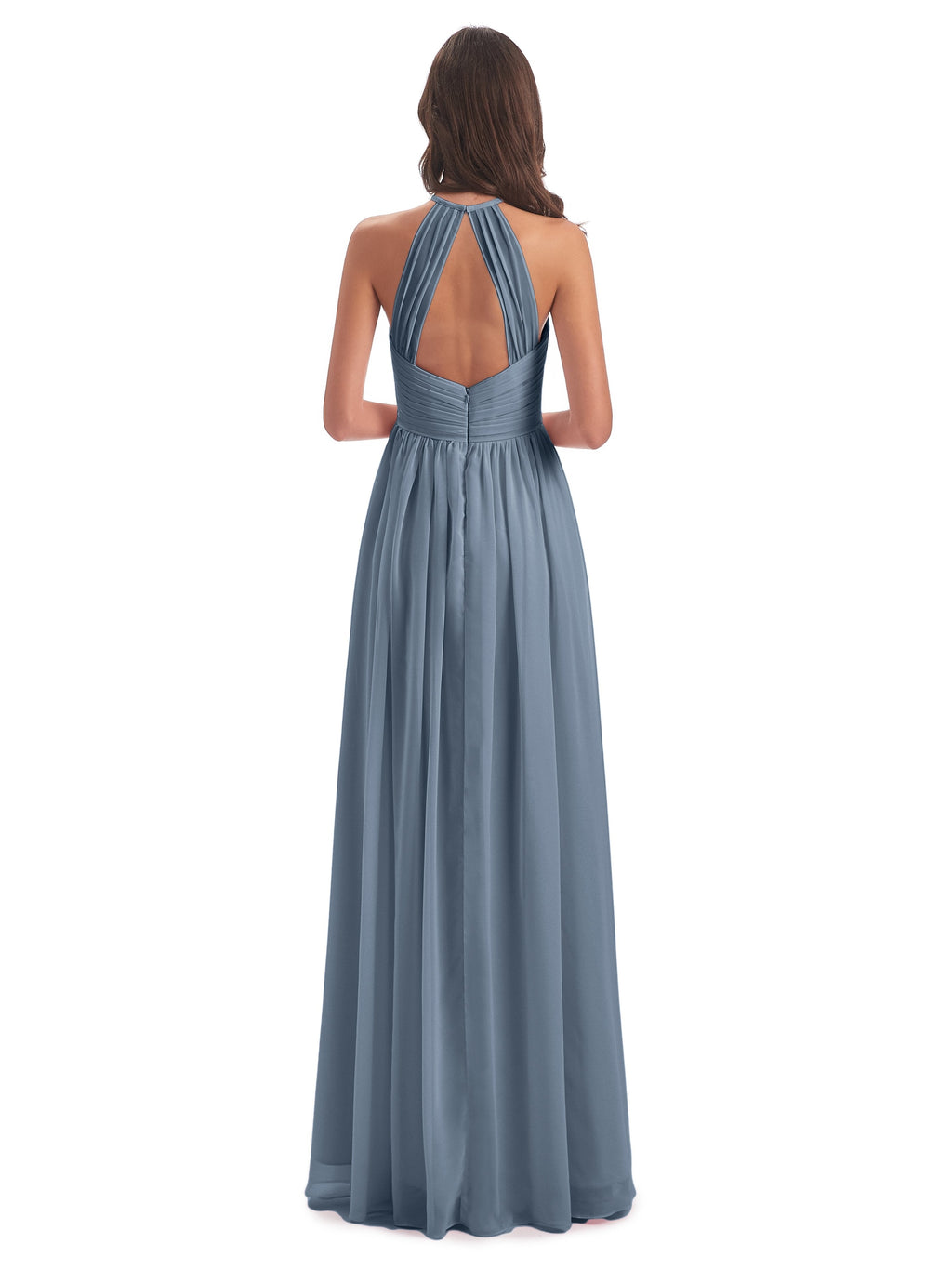 Mackenzie Halter Keyhole Lace Long Bridesmaid Dresses