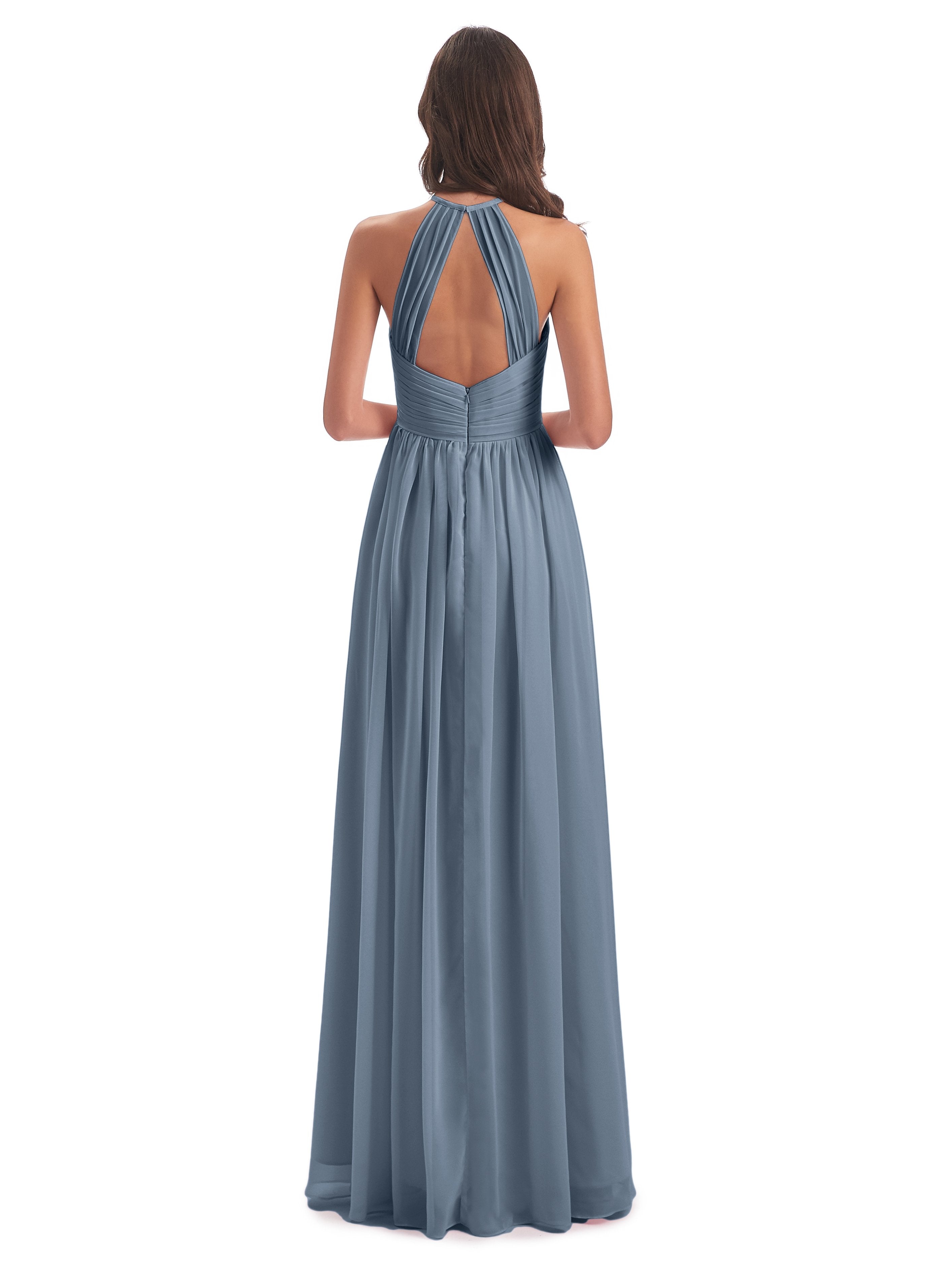 Mackenzie Halter Keyhole Lace Long Bridesmaid Dresses