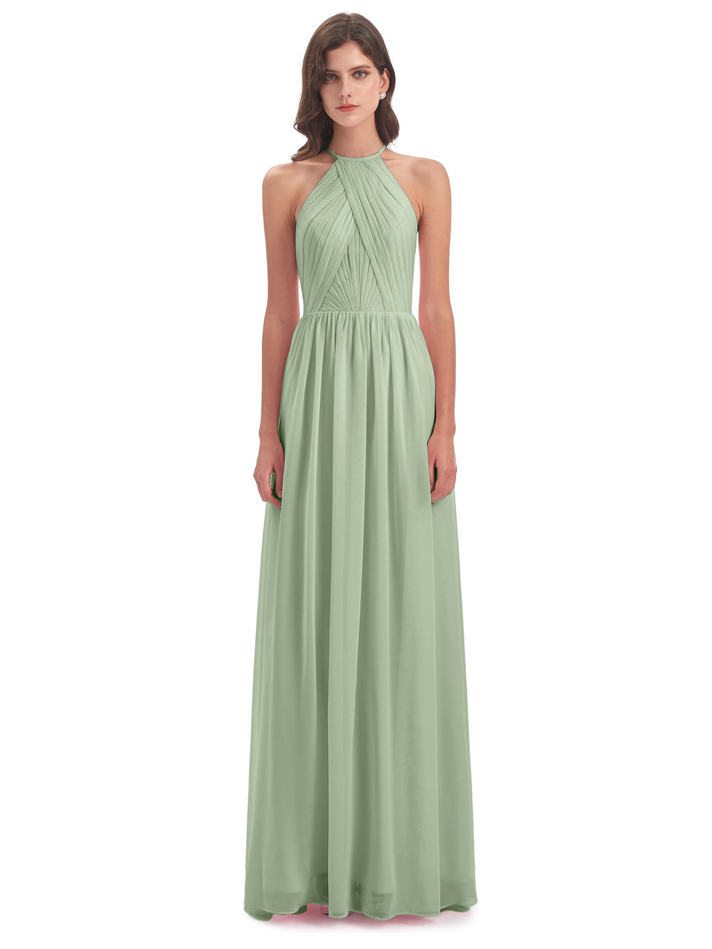 Mackenzie Halter Keyhole Lace Long Bridesmaid Dresses