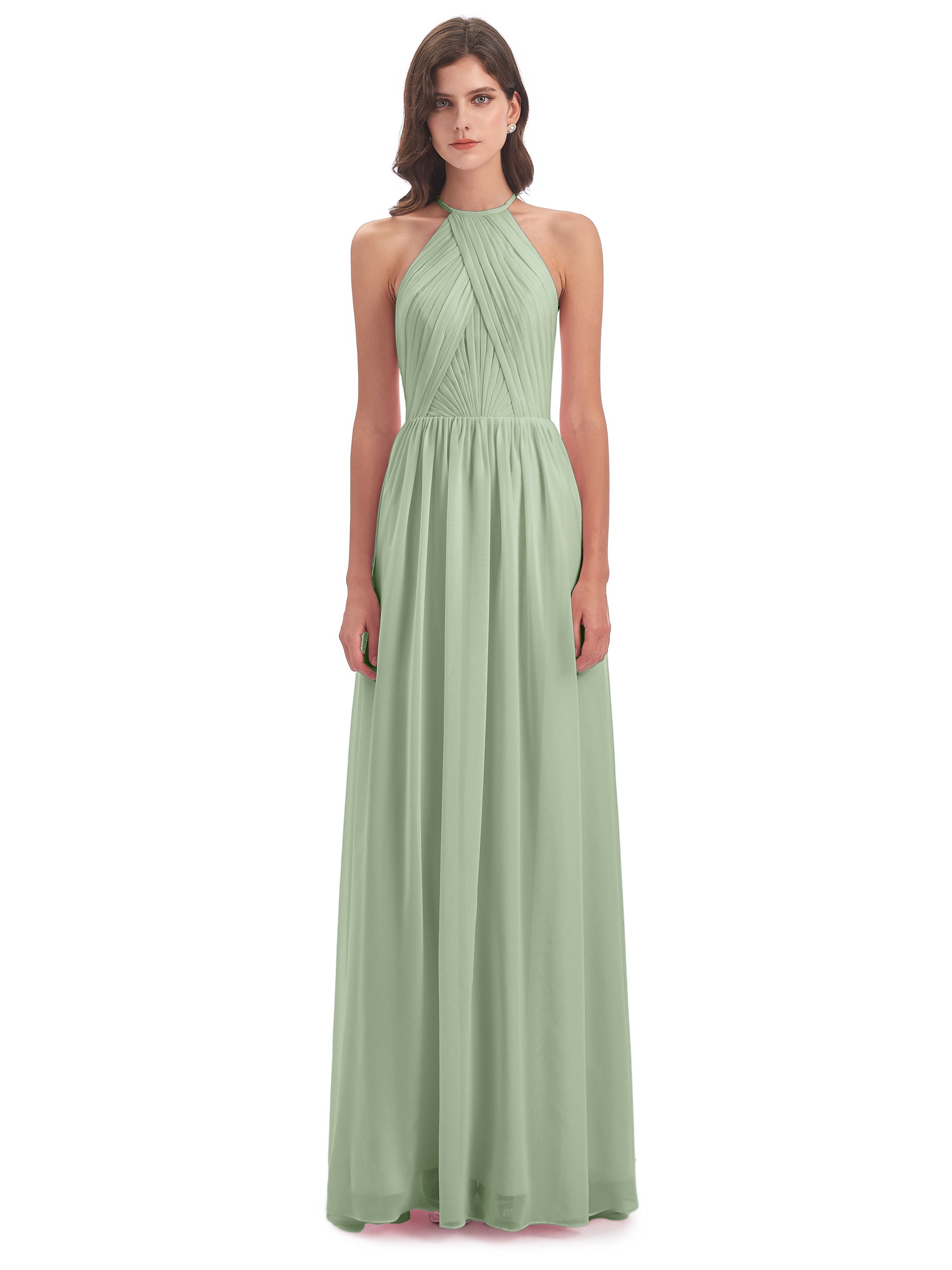 Mackenzie Halter Keyhole Lace Long Bridesmaid Dresses