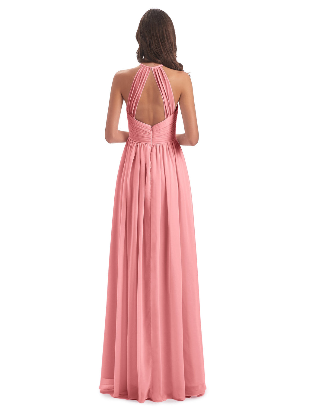 Mackenzie Halter Keyhole Lace Long Bridesmaid Dresses