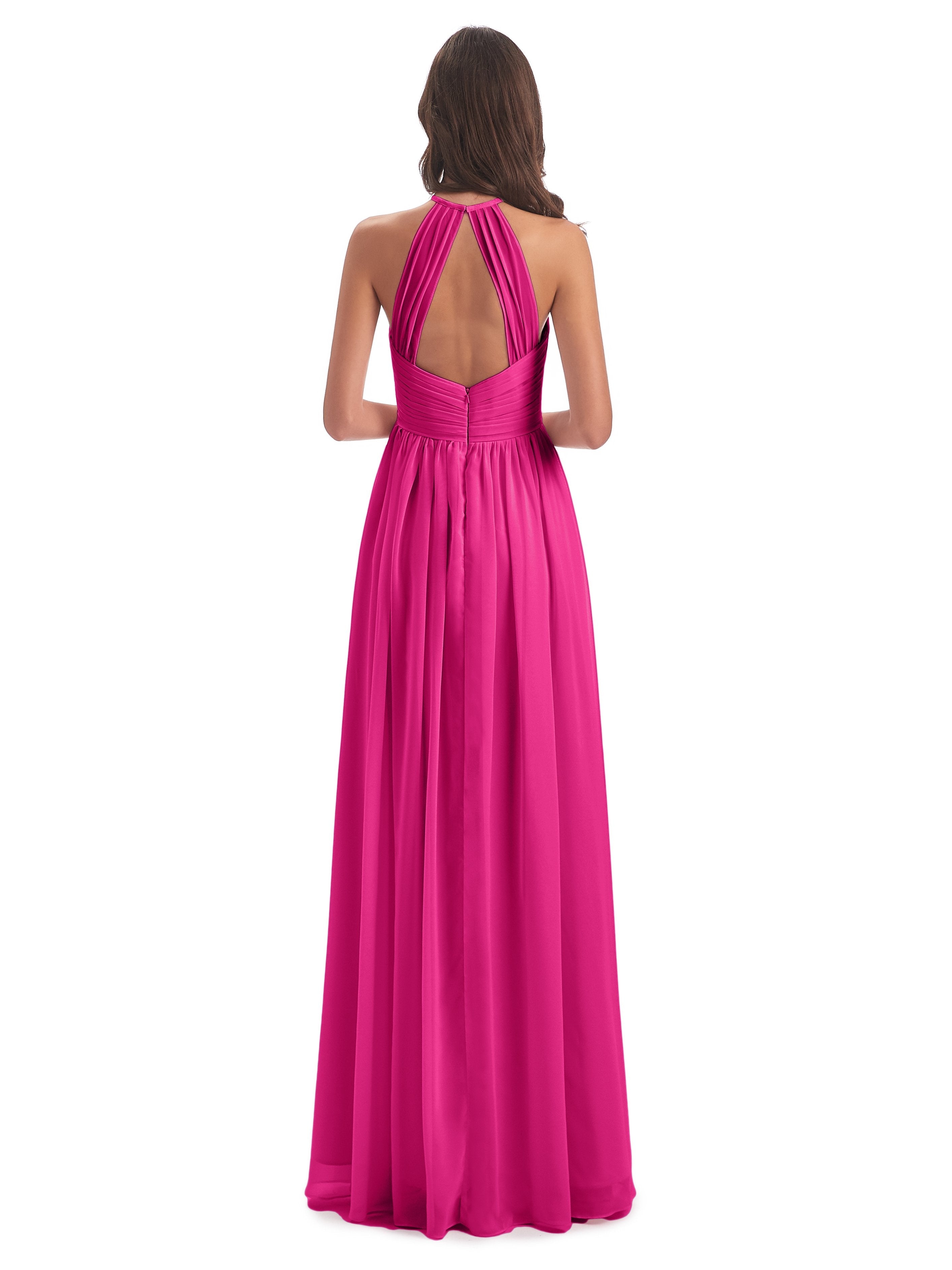 Mackenzie Halter Keyhole Lace Long Bridesmaid Dresses